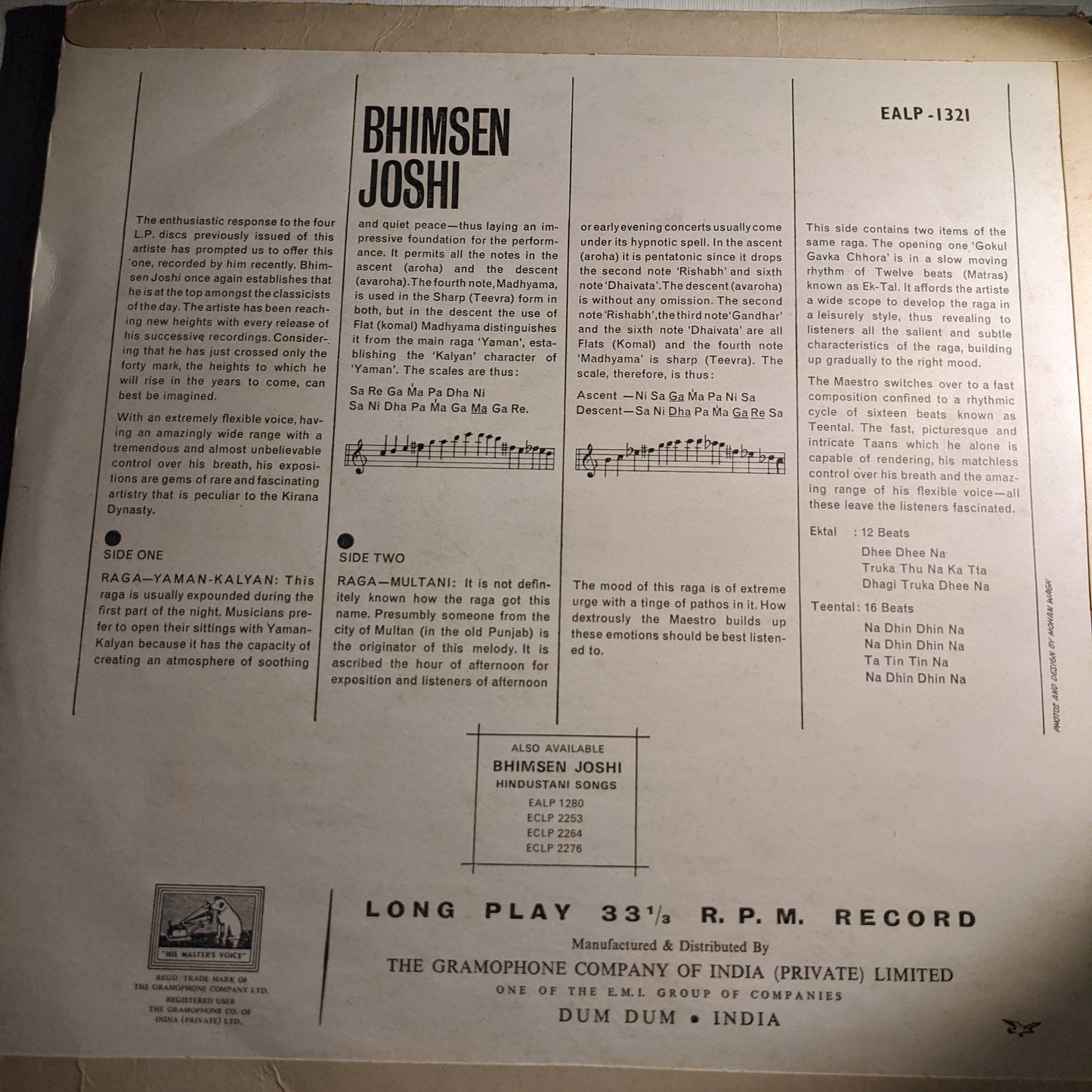 Bhimsen Joshi - Ragas Yaman-Kalyan, Multani