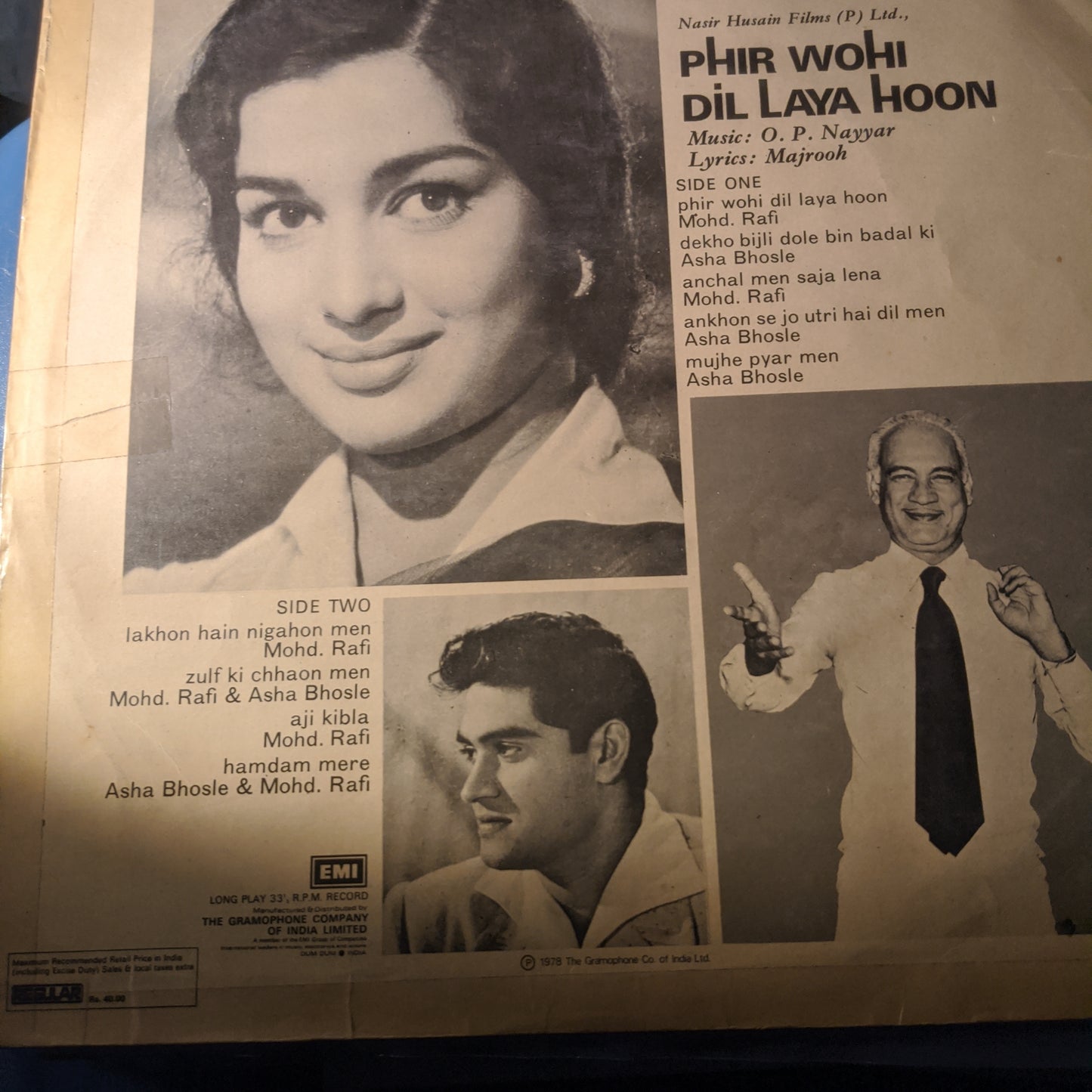 PHIR WOHI DIL LAYA HOON - Music by O P Nayyar in VG+ Superhit songs