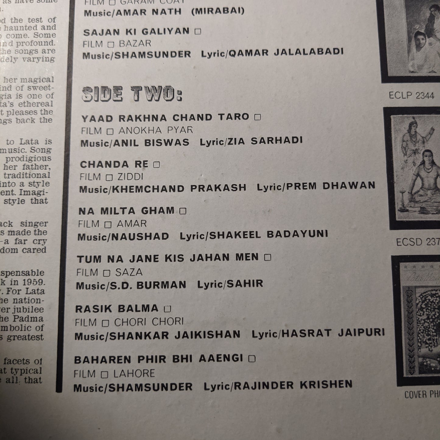 Lata Mangeshkar - From Lata with Love 12 Golden hits - in VG+