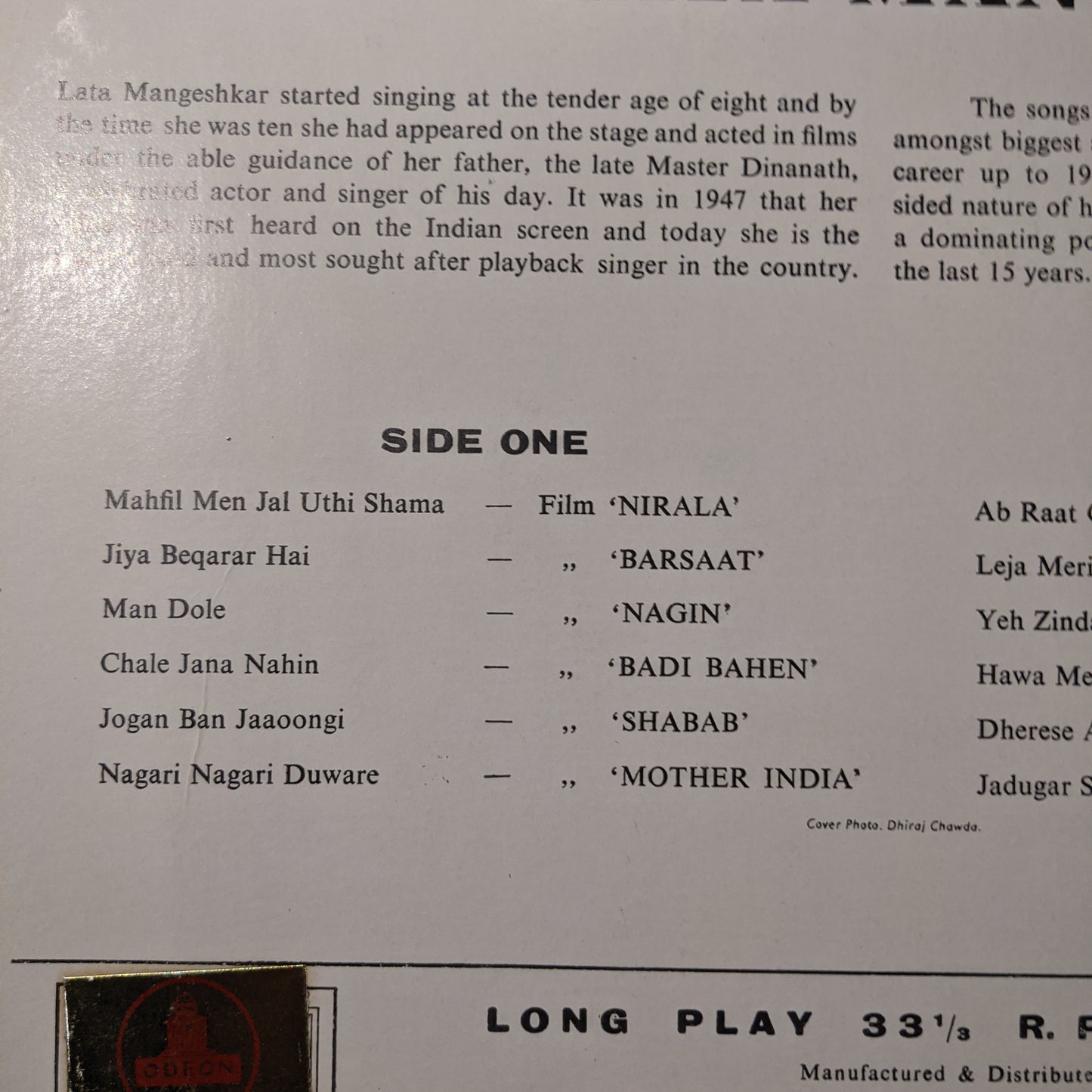 Lata Mangeshkar - All Time favourites 180 GM heavy Odeon in near mint
