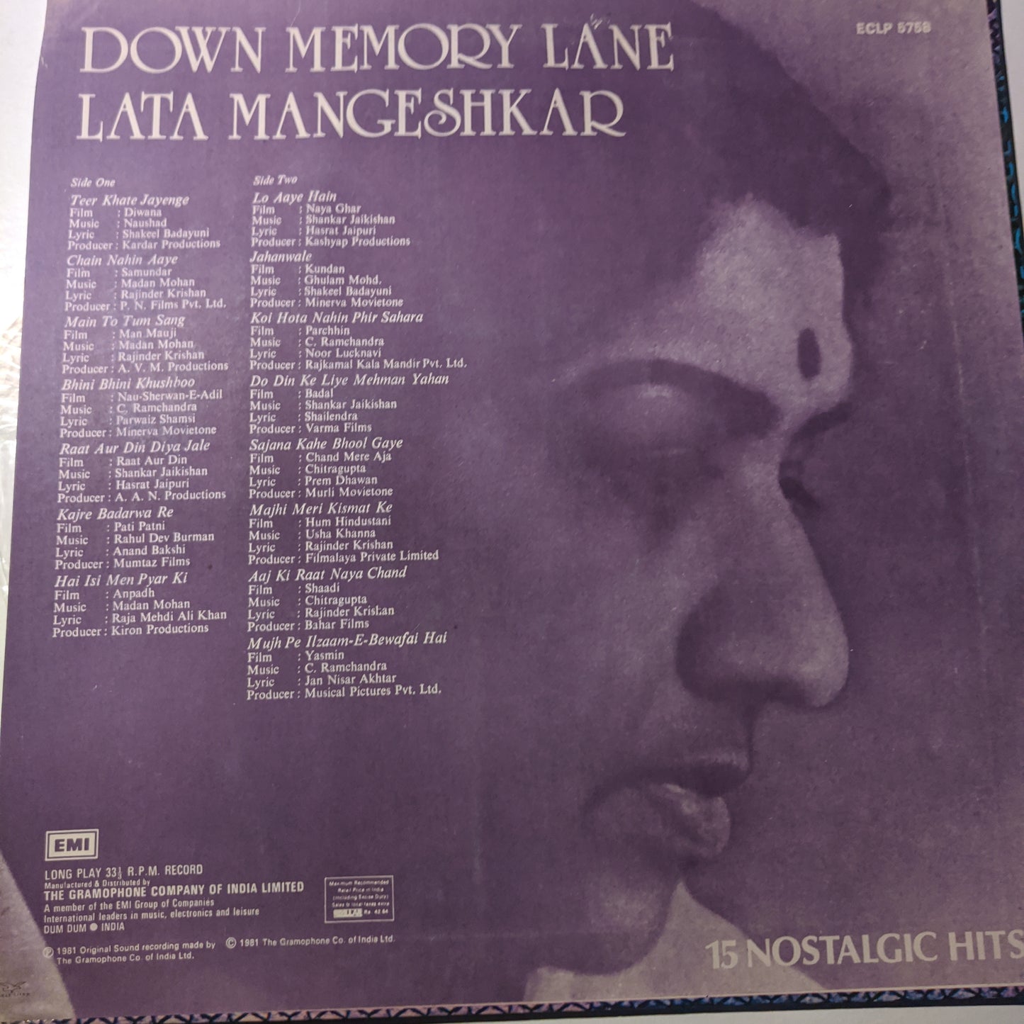 Lata Mangeshkar - Down Memory lane Mint record (Unplayed )