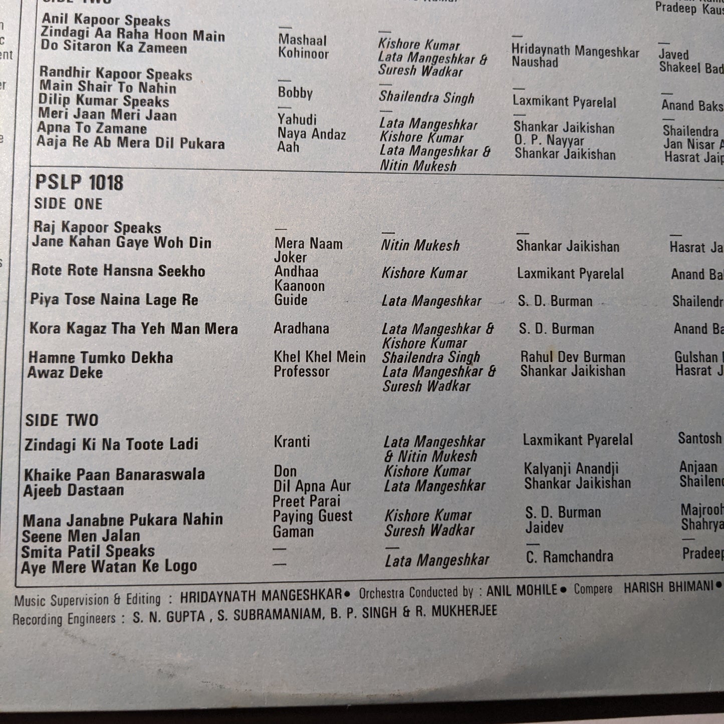 Lata Mangeshkar - Kishore Kumar, Nitin Mukesh, Shailendra Singh & Suresh Wadkar - A Live Concert Organised By Sangit Kala Kendra ("A Musical Offering" To Baba Amte's Anandwan) condition Near mint Pristine Well preserved