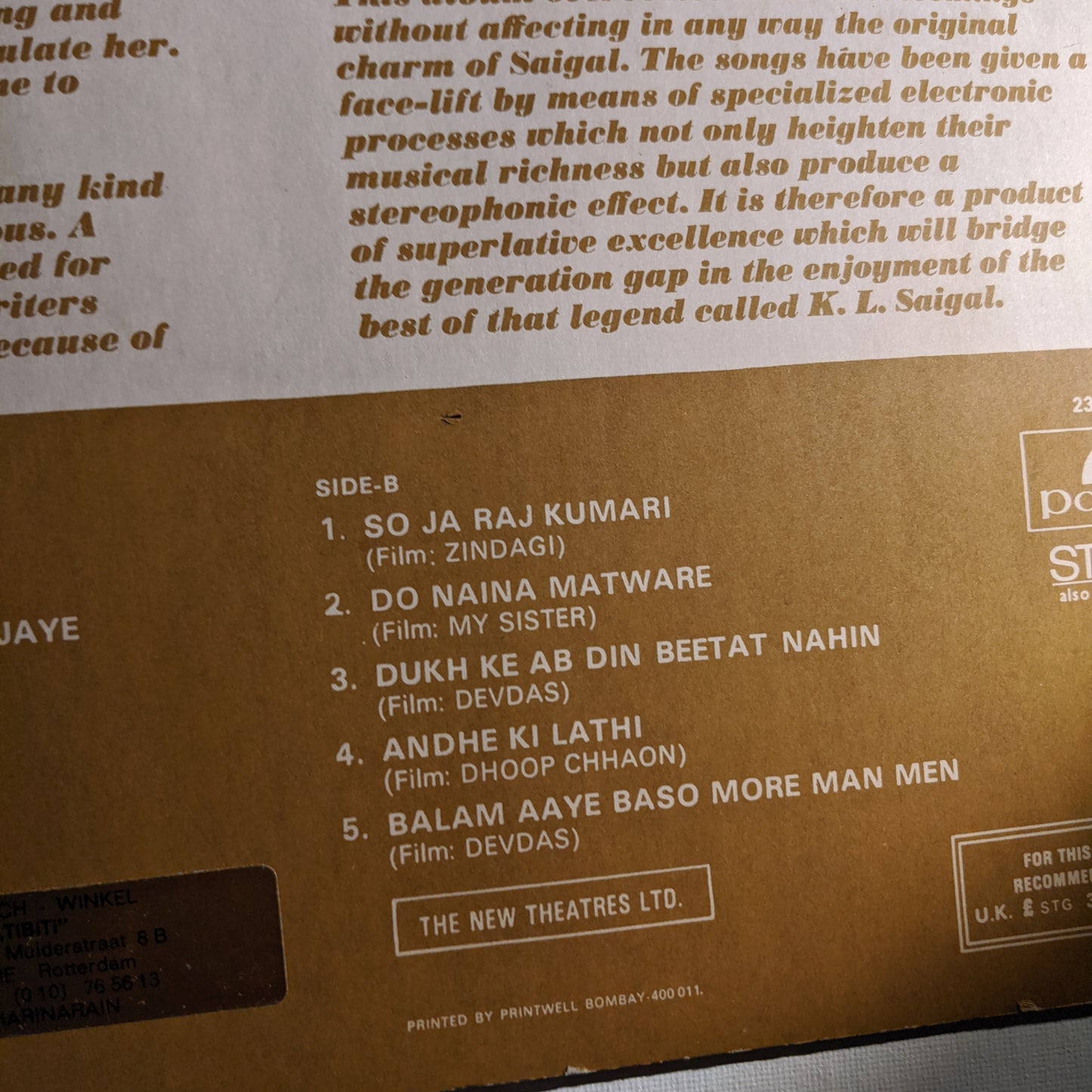 K L saigal - legendary in Stereo in excellent condition - contains All his popular songs