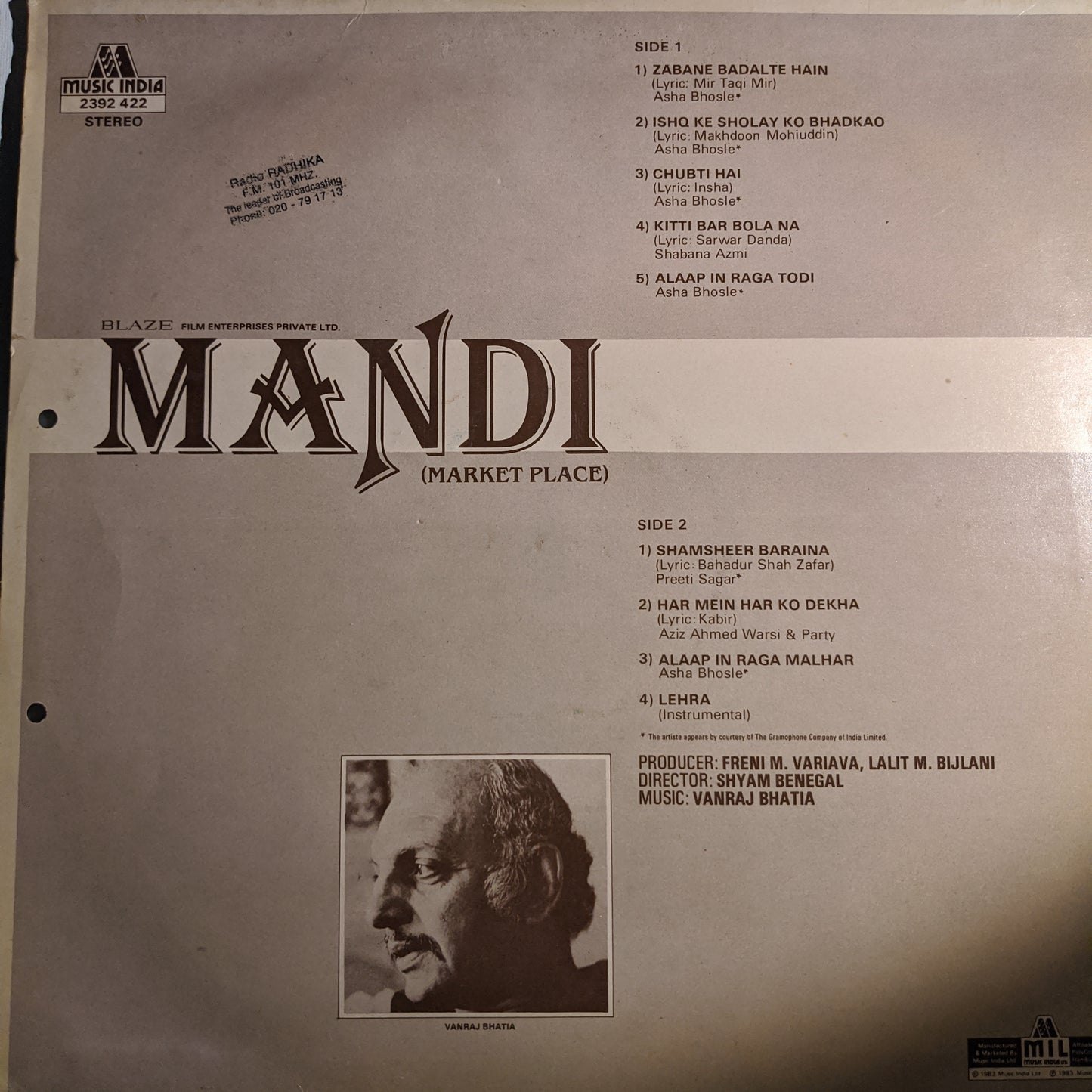 Mandi - Shyam benegal and Vanraj Bhatia classical in near Mint
