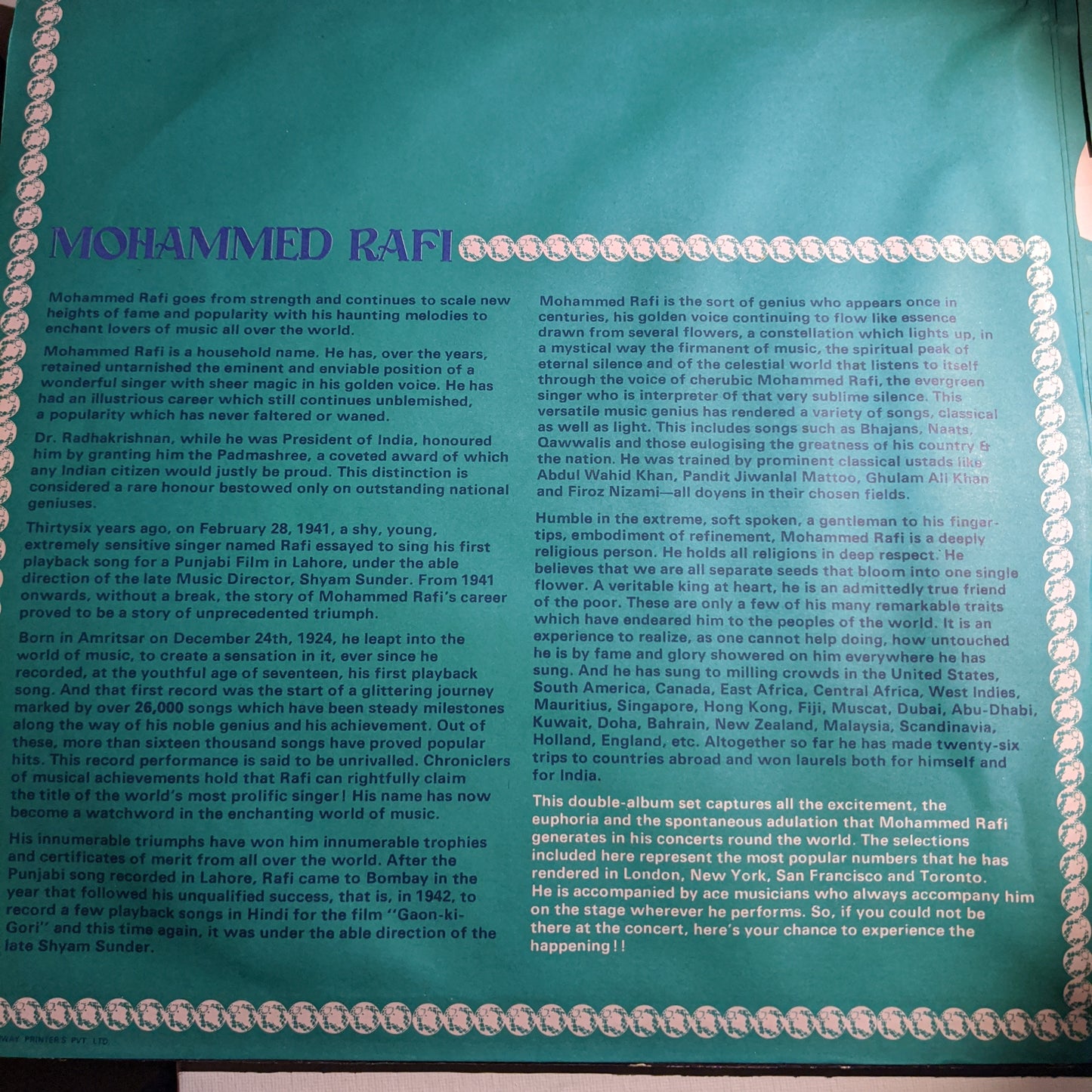 Mohammed Rafi - Live, Round The World 2 LP set I near mint -Gatefold
