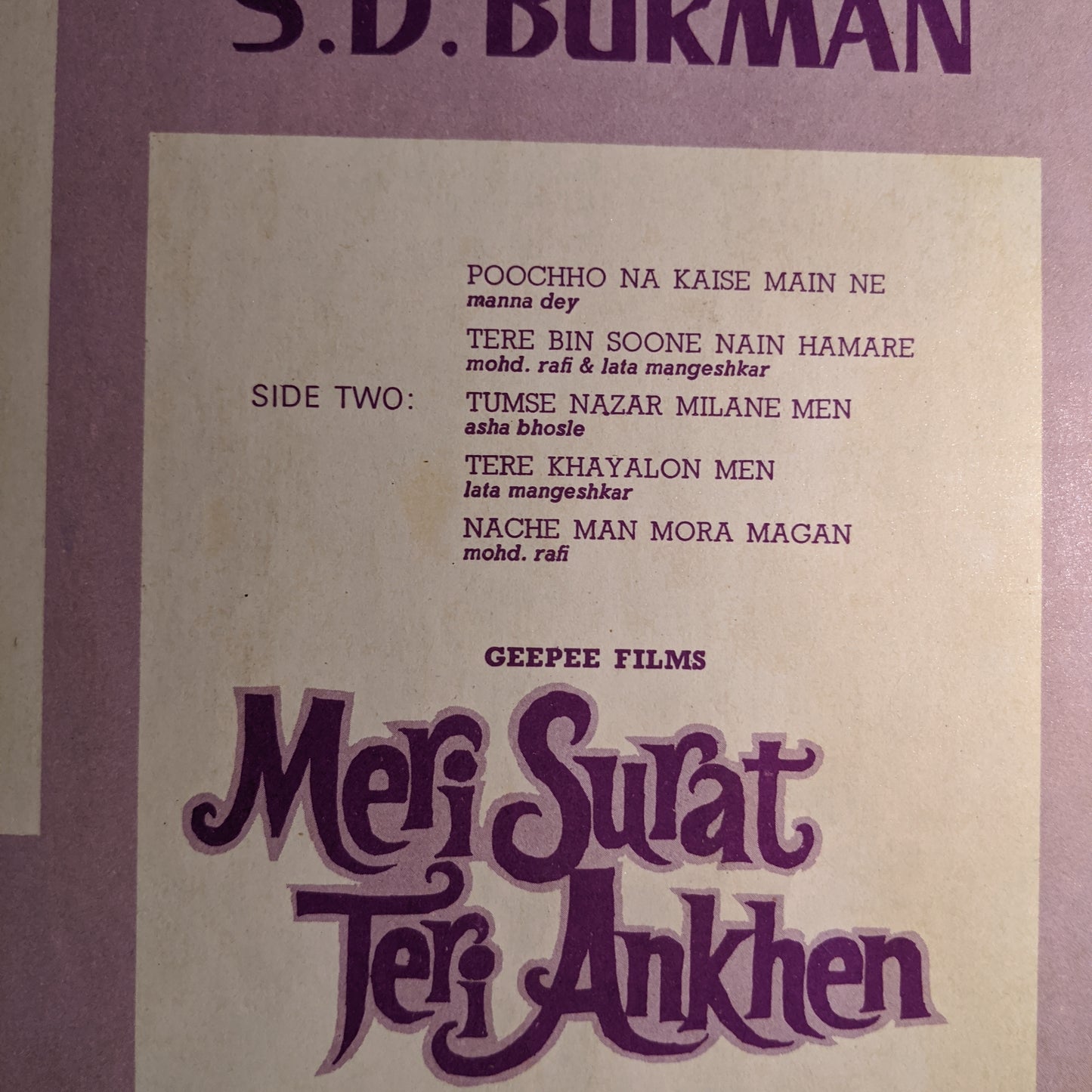 Bandini + Meri Surat Teri Aankhen - Music by S. D Burman - Classic in VG+ condition