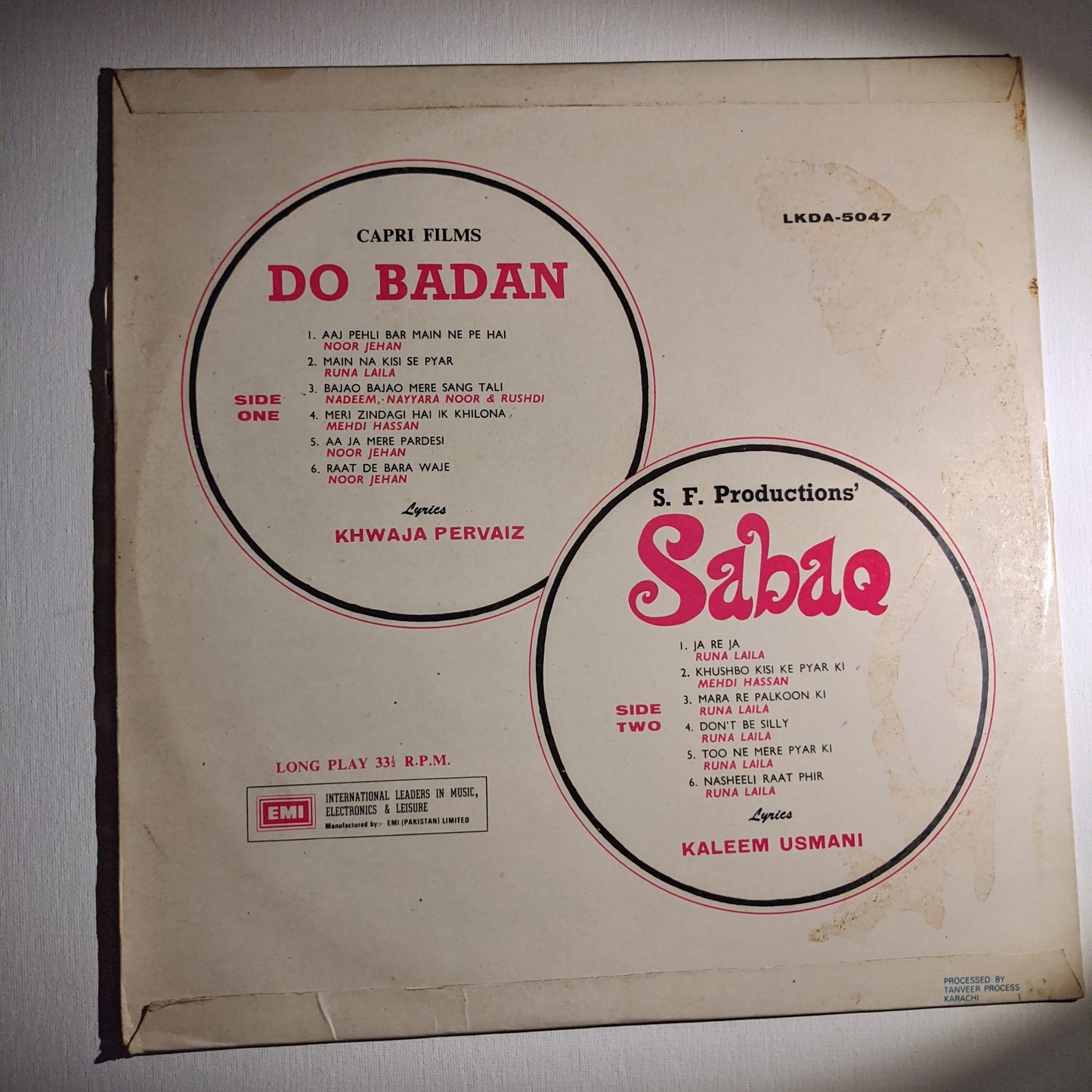 Do Badan + Sabaq M. Ashraf - and - Nisar Bazmi - - Original soundtrack - in excellent
