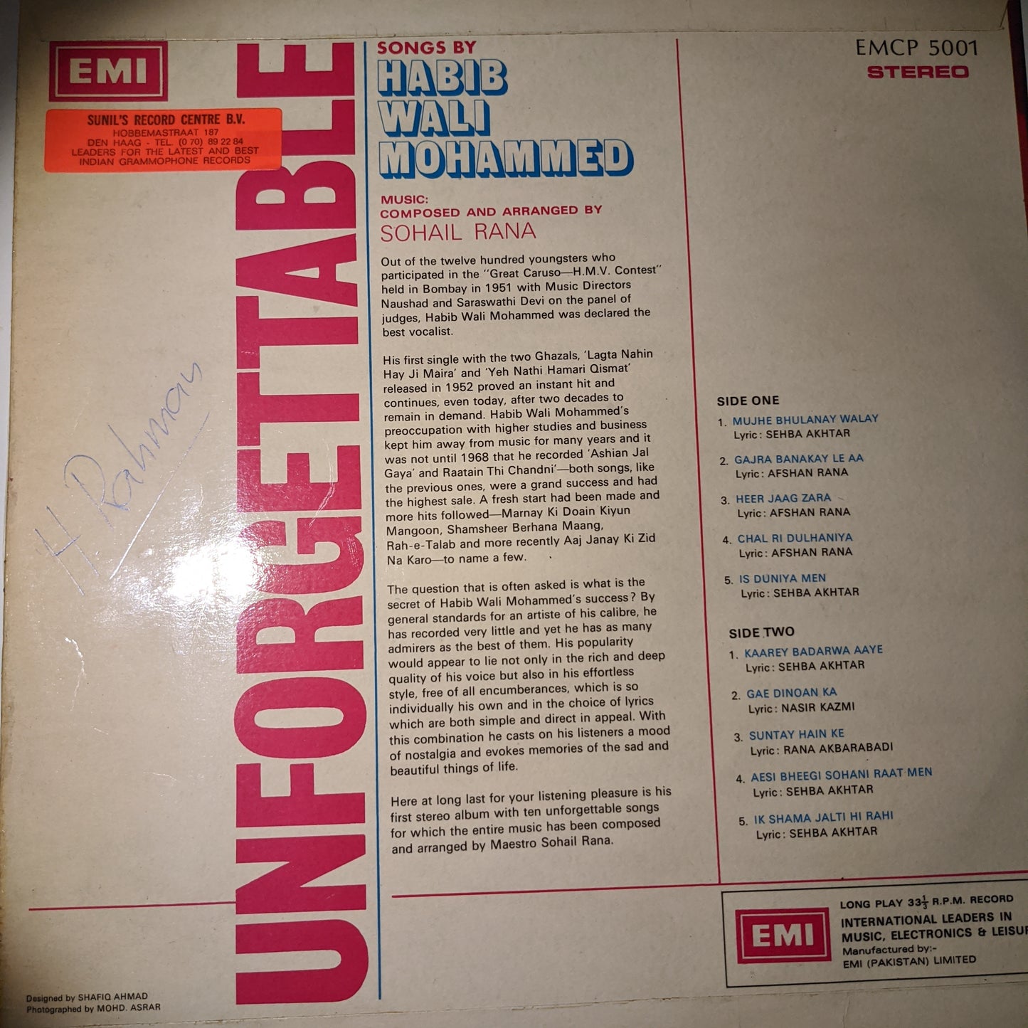 Habib Wali Mohamed* Unforgettable Songs By Habib Wali Mohamed in Excellent condition