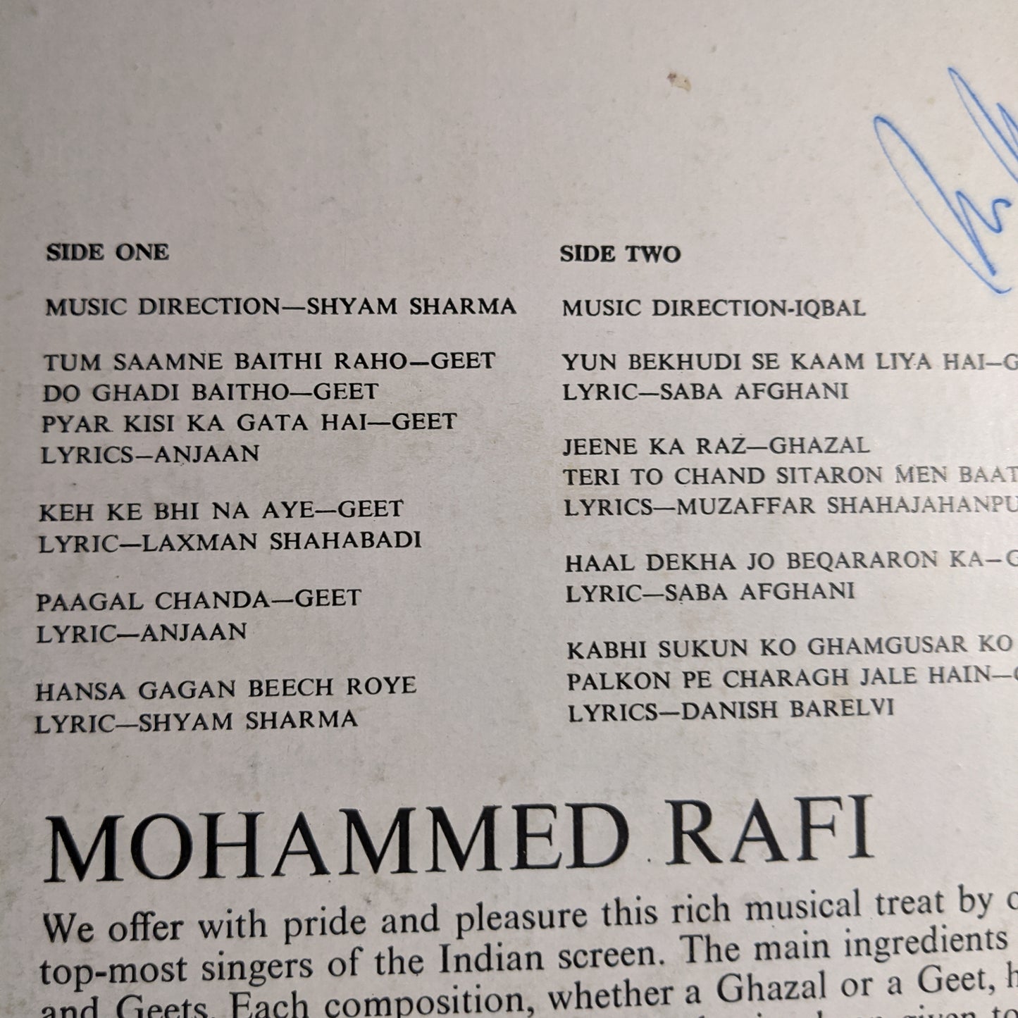 Mohammed Rafi - Geets and Ghazals - first pressing Super collection of Private songs - Near MINT