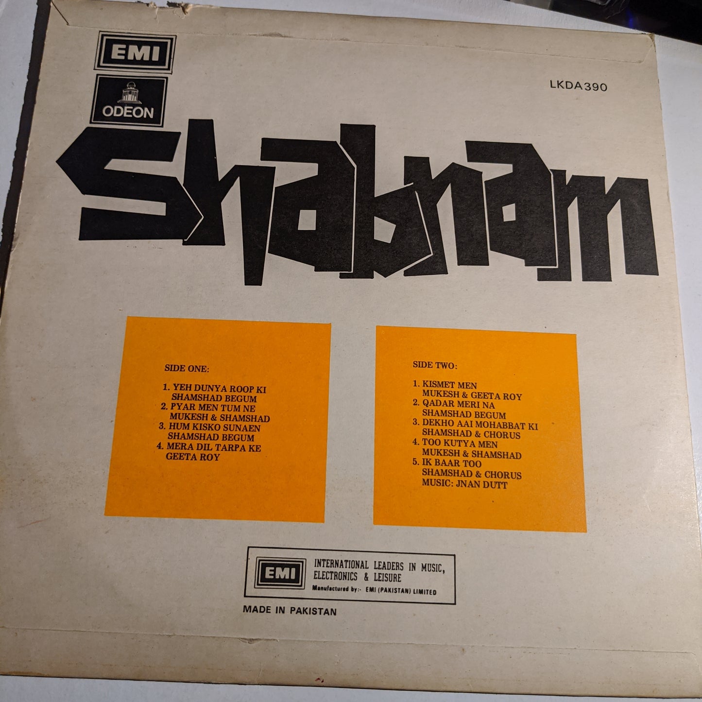 Shabnam - Jnan Dutt - nostalogic - Rare - pak pressing