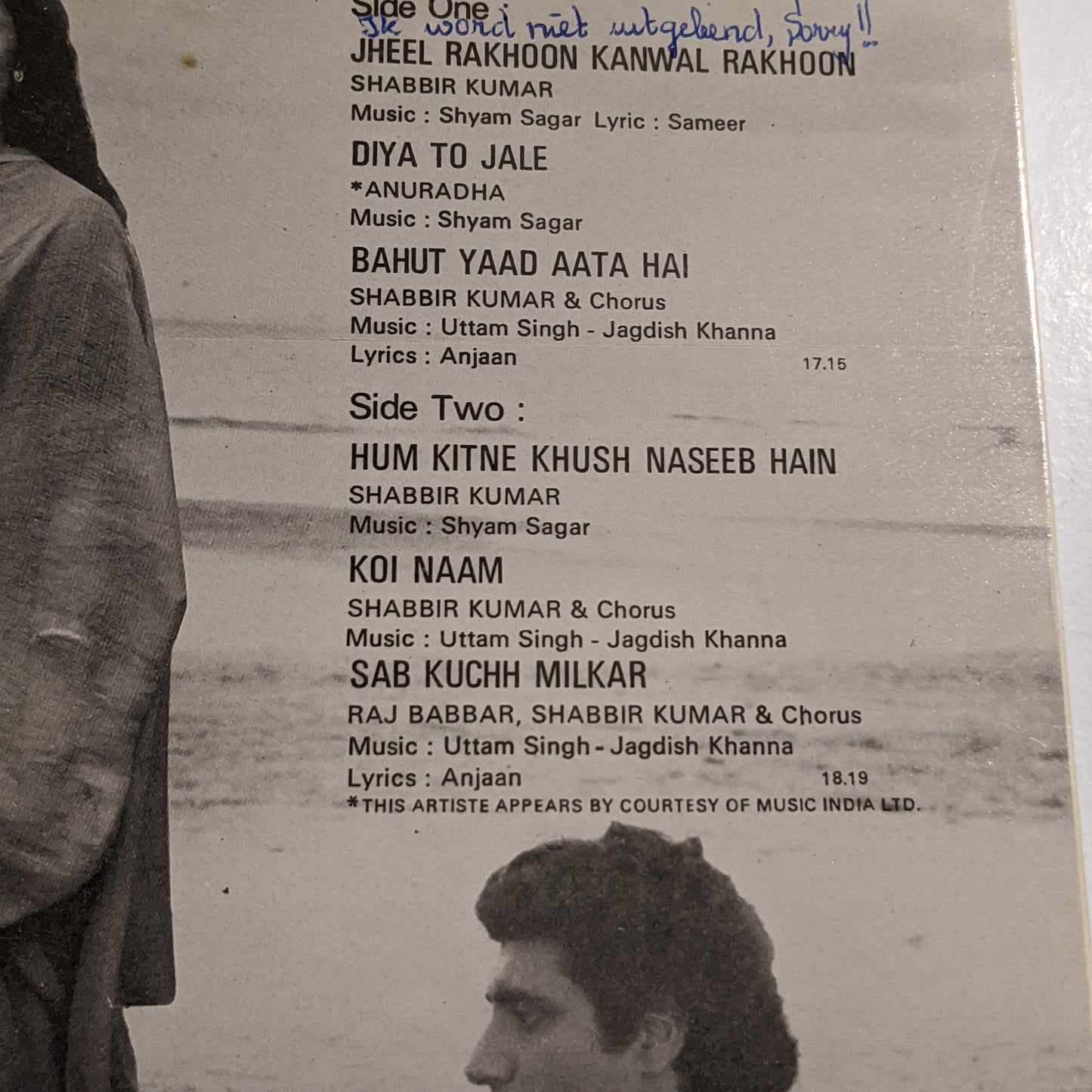 Shyam Sagar, - Uttam Singh, - Jagdish Khanna, - Anjaan, - Sameer Teesra Kinara in ner mint
