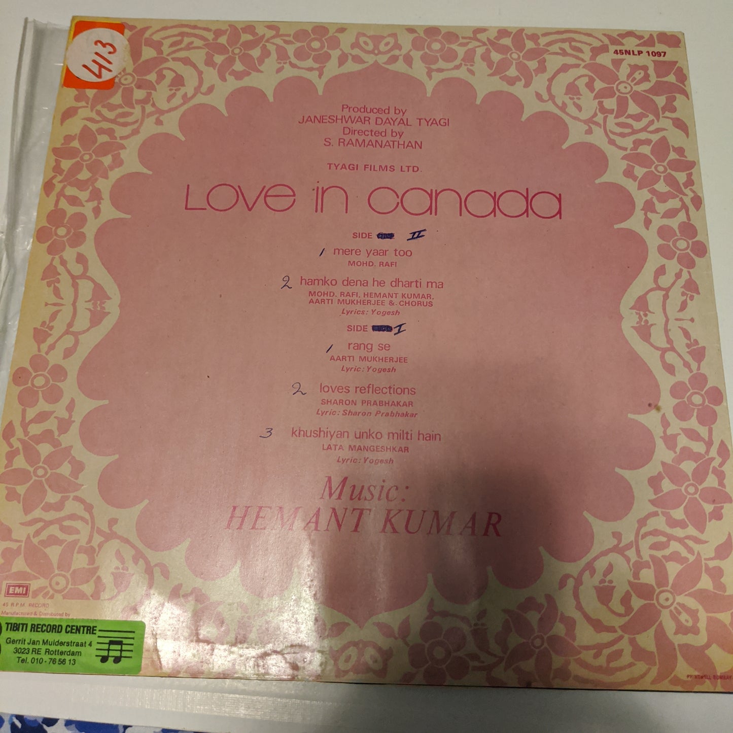Hemant Kumar Love In Canada in VG+ condition - 45 RPM LP