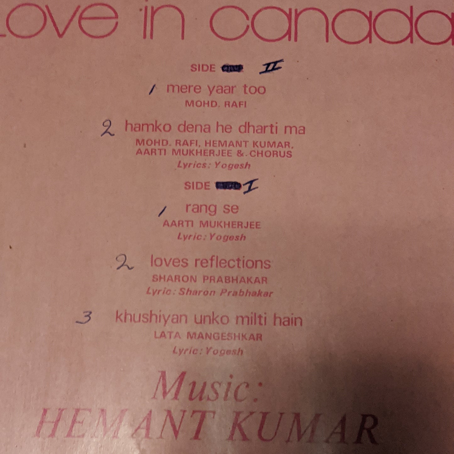 Hemant Kumar Love In Canada in VG+ condition - 45 RPM LP