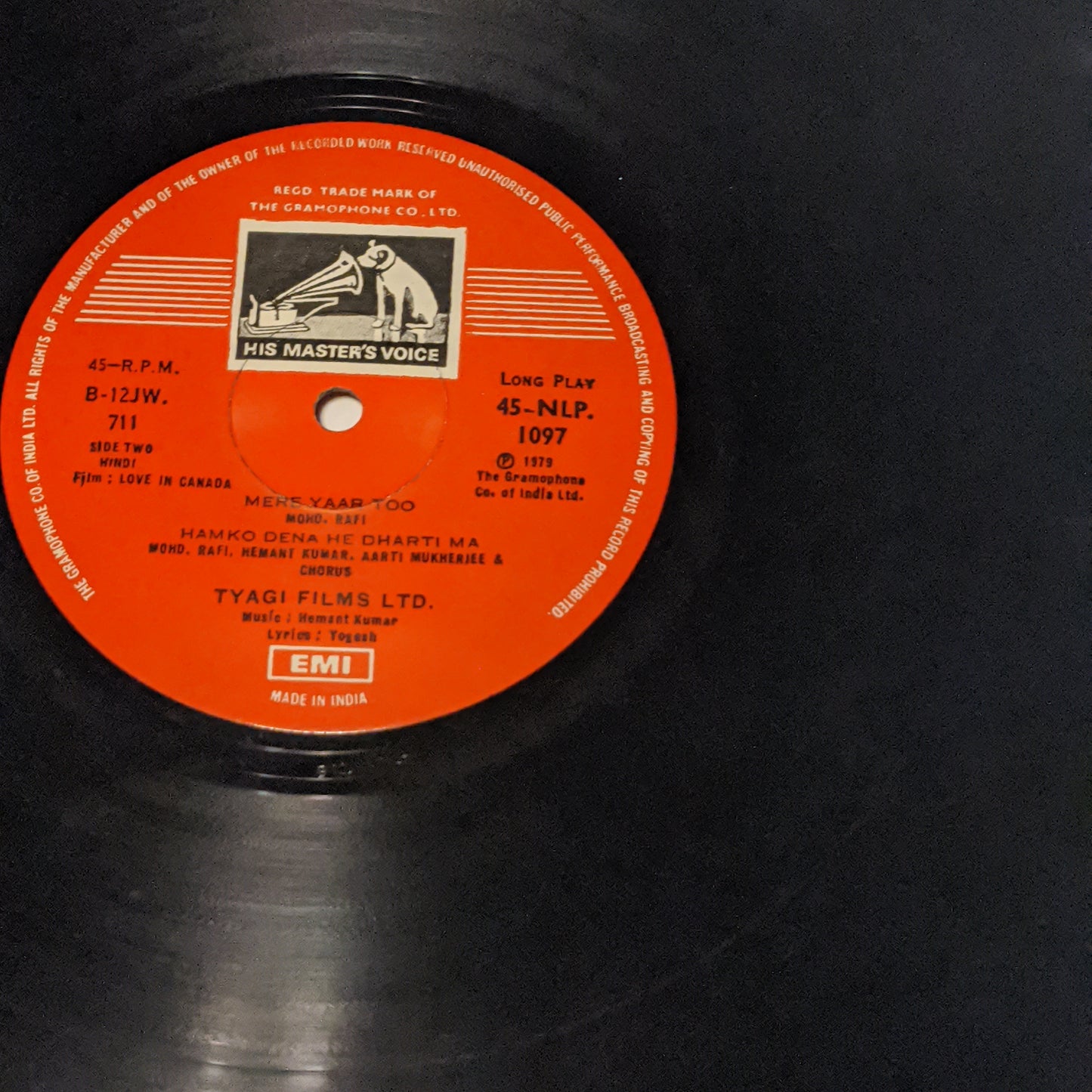 Hemant Kumar Love In Canada in VG+ condition - 45 RPM LP