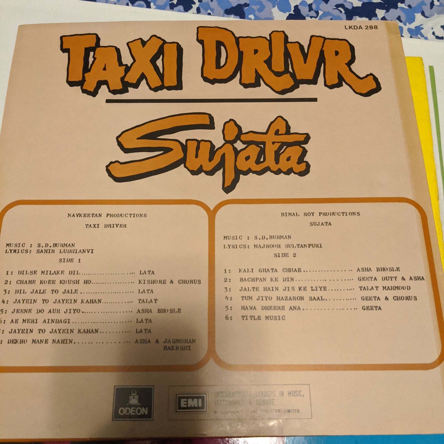 S. D. Burman Taxi Driver / Sujata Odeon - classic cover art - in VG+