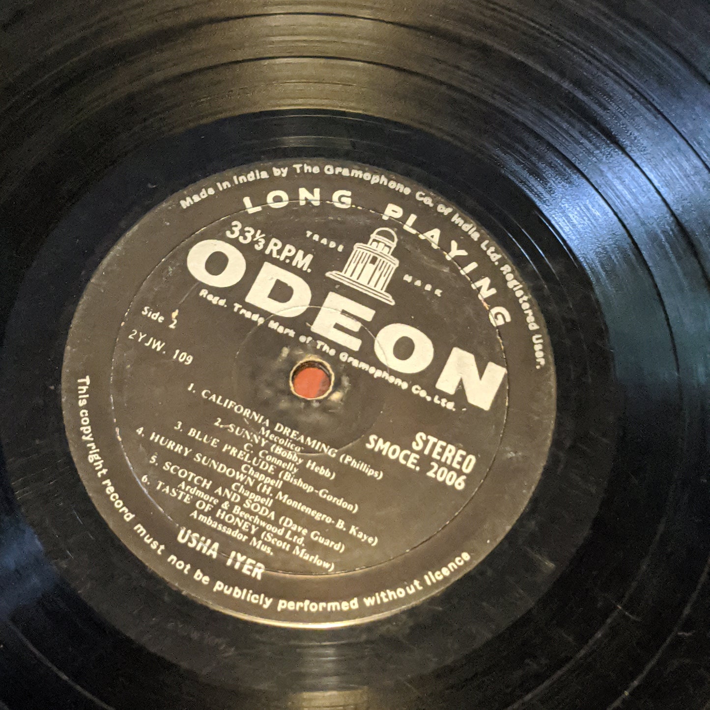 Usha Iyer Uthup - scotch and Soda in VG condition - Ring odeon