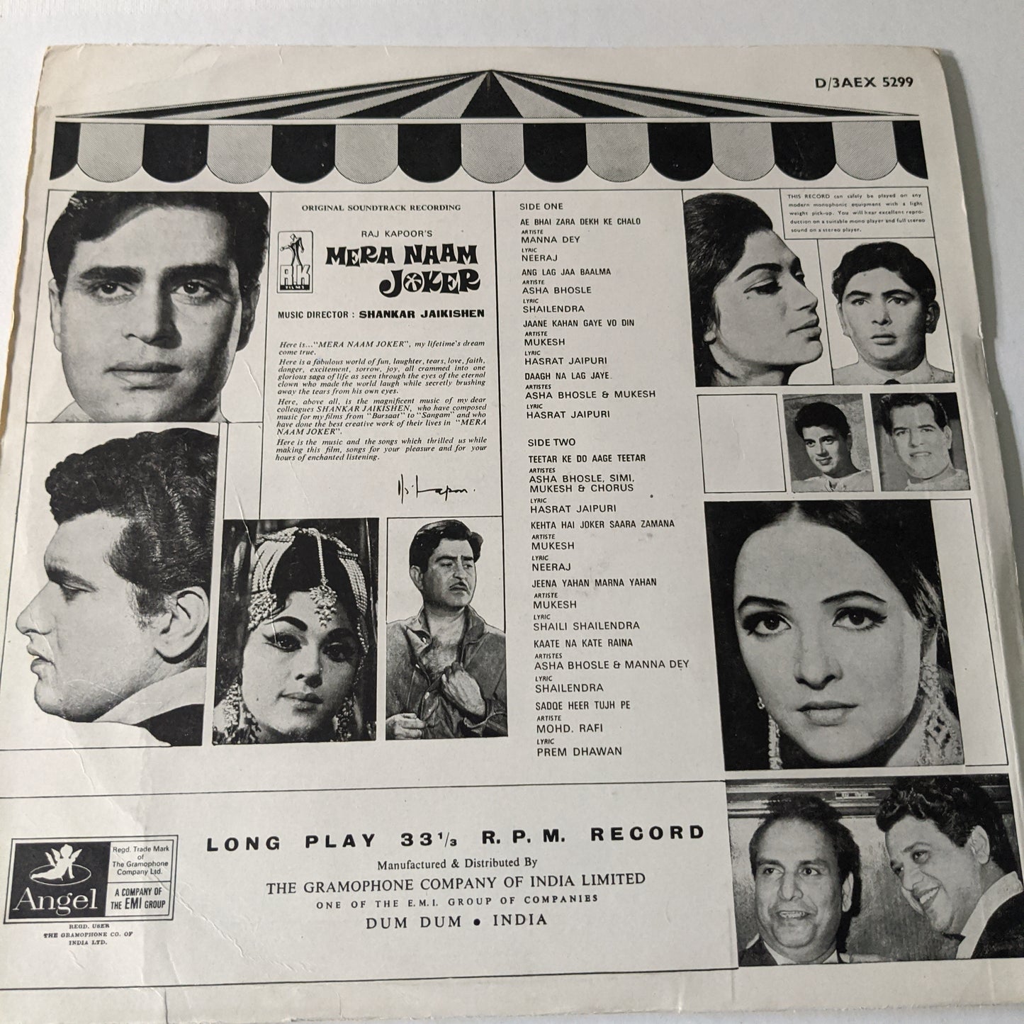 Mera Naam Joker - Music by Shankar jaikishan -1st Angel in excellent condition