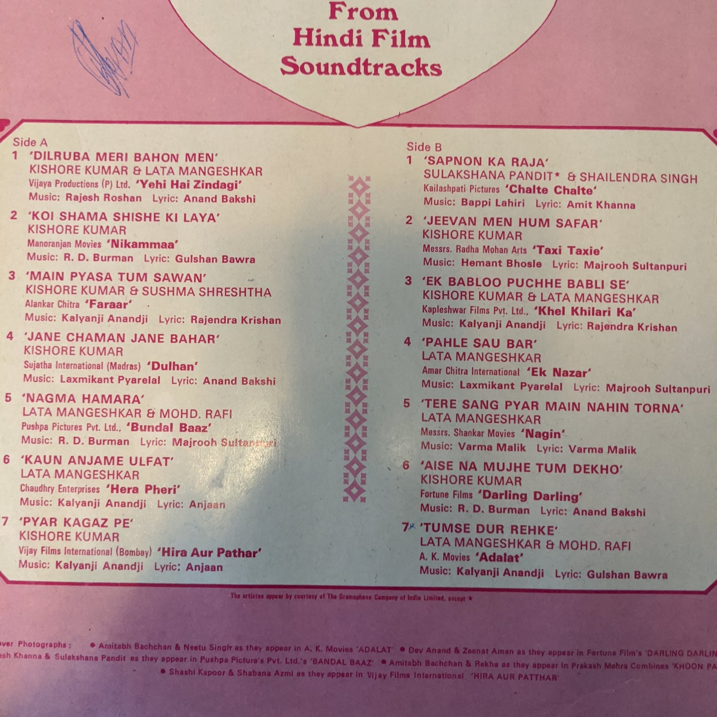 Great Love songs from Films in Excellent condition