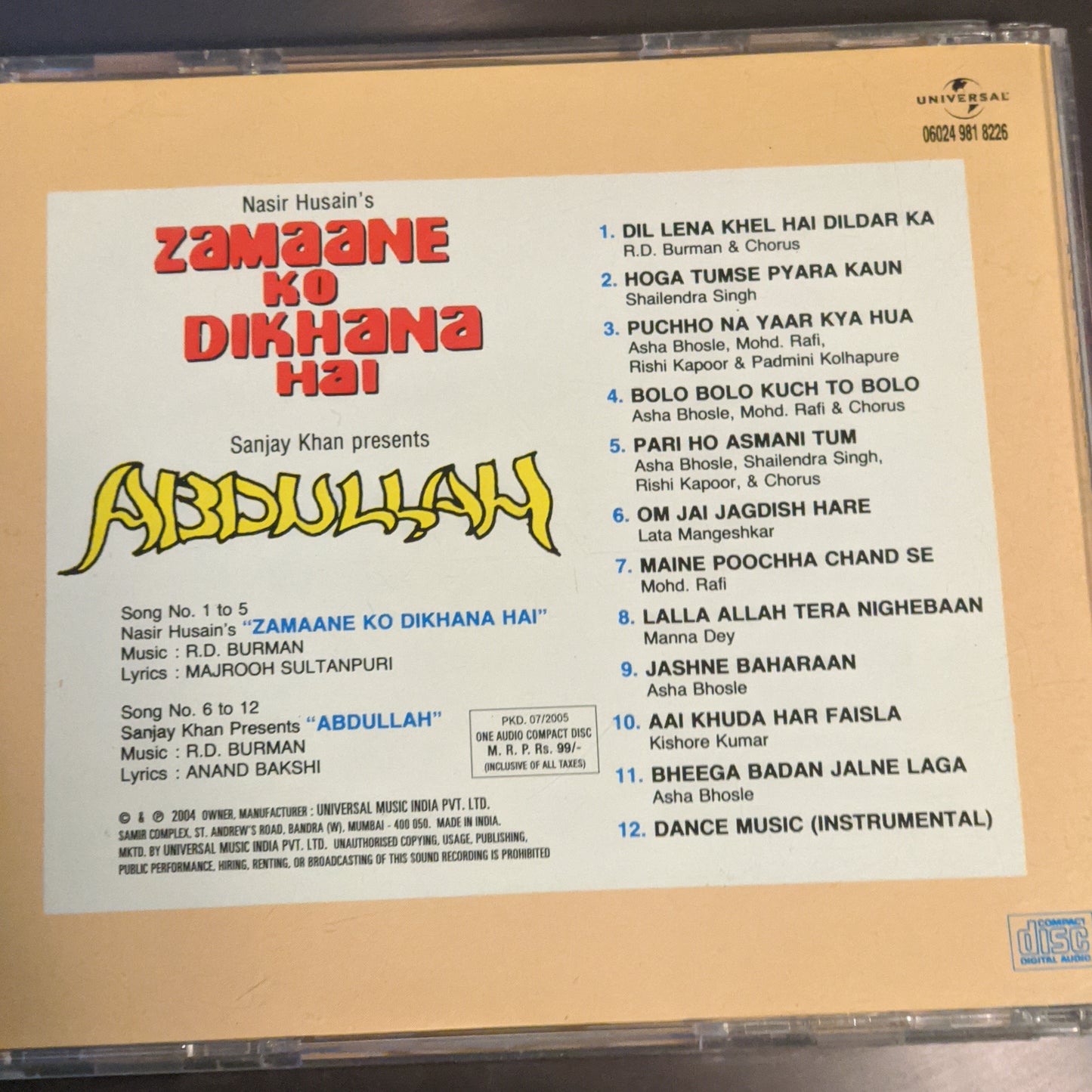 R D Burman - zamane Ko dikhana hai + Abdullah universal original