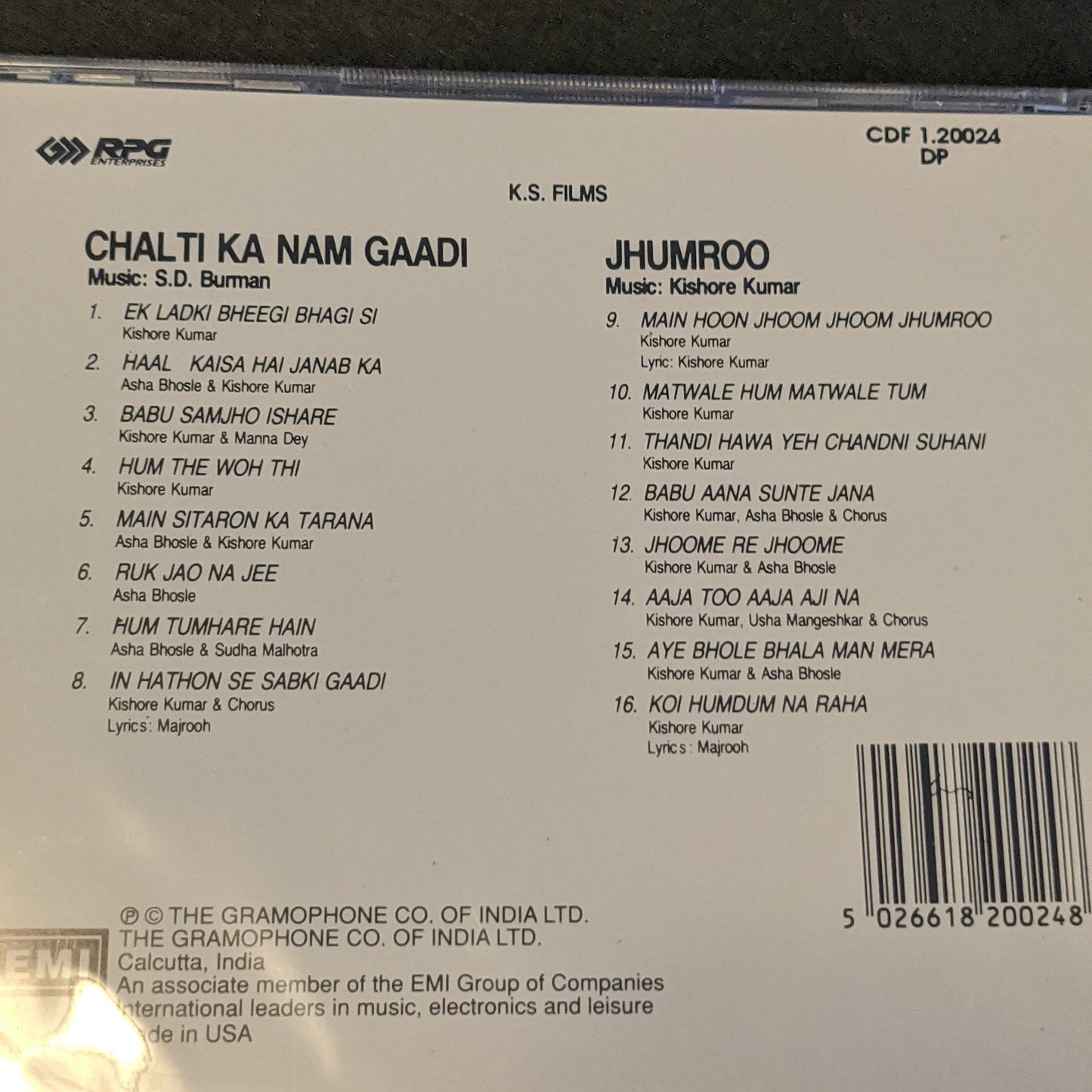 Chalti Ka Nam Gaadi / Jhumroo Music By S. D. Burman / Kishore Kumar - Audio CD 1st edition made in UK/USA