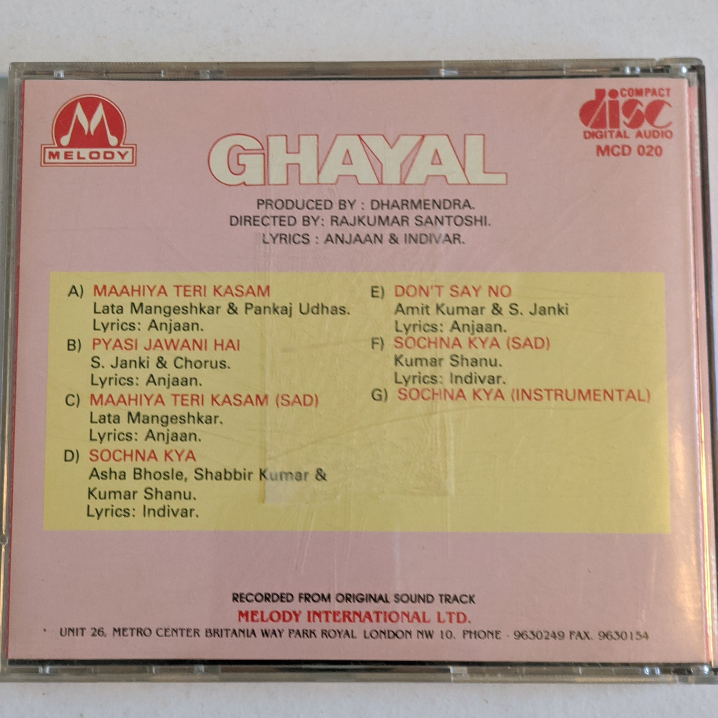 Bappi Lahiri, - Anjaan - & - Indivar Ghayal Melody pressing made in UK
