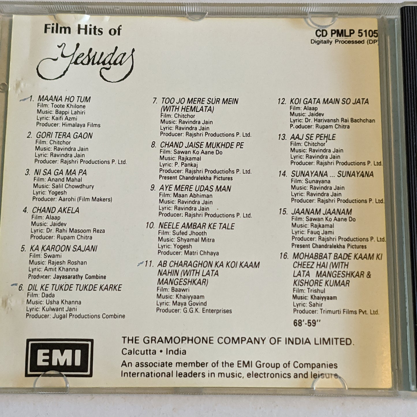 Yesudas - - Film Hits Of - Audio CD made in UK /USA