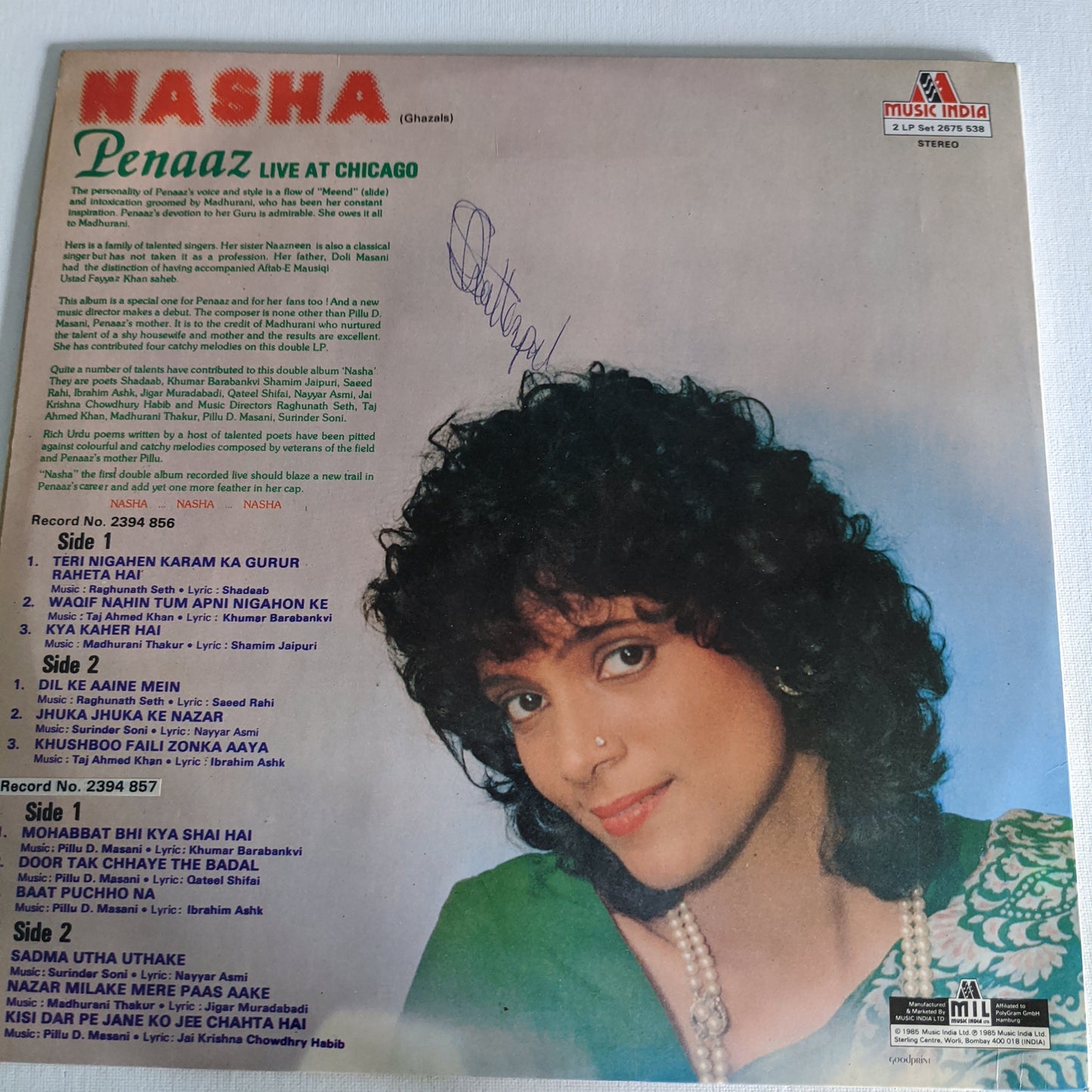 Penaaz Nasha (Ghazals) (Penaaz Live At Chicago) 2 LP set in VG+