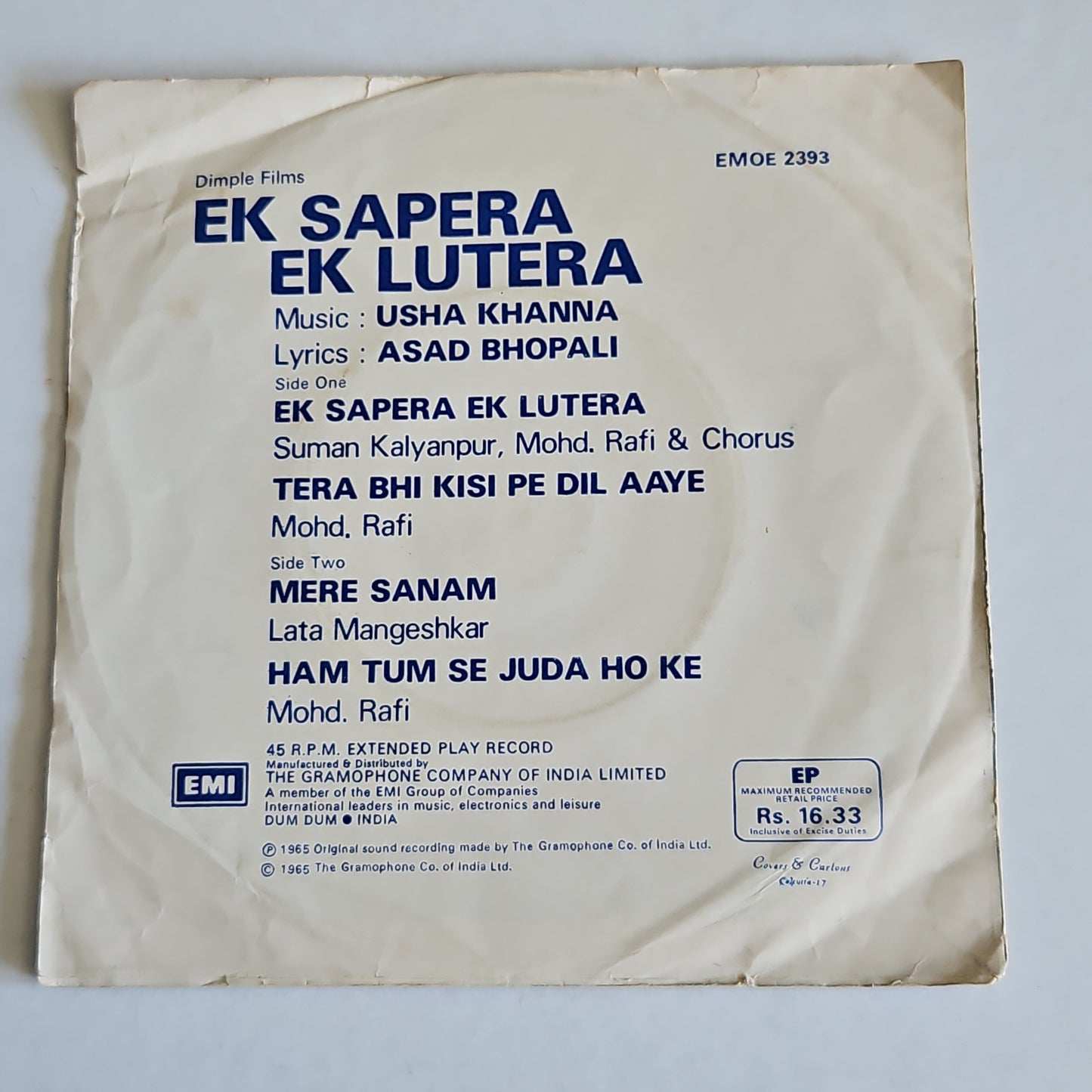 Ek sapera Ek Lutera - Usha Khanna - EP in VG+ condition