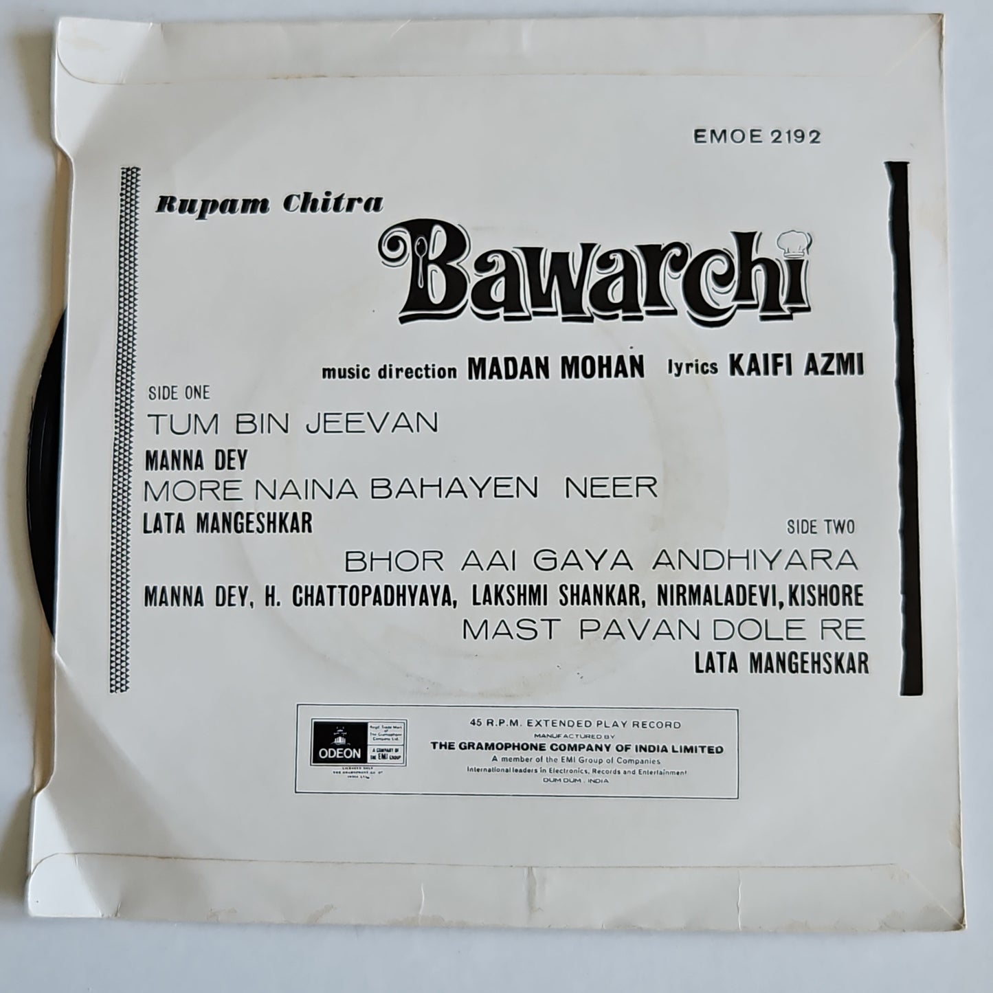 Bawarchi - Madan Mohan EP in Near Mint Thick center Odeon