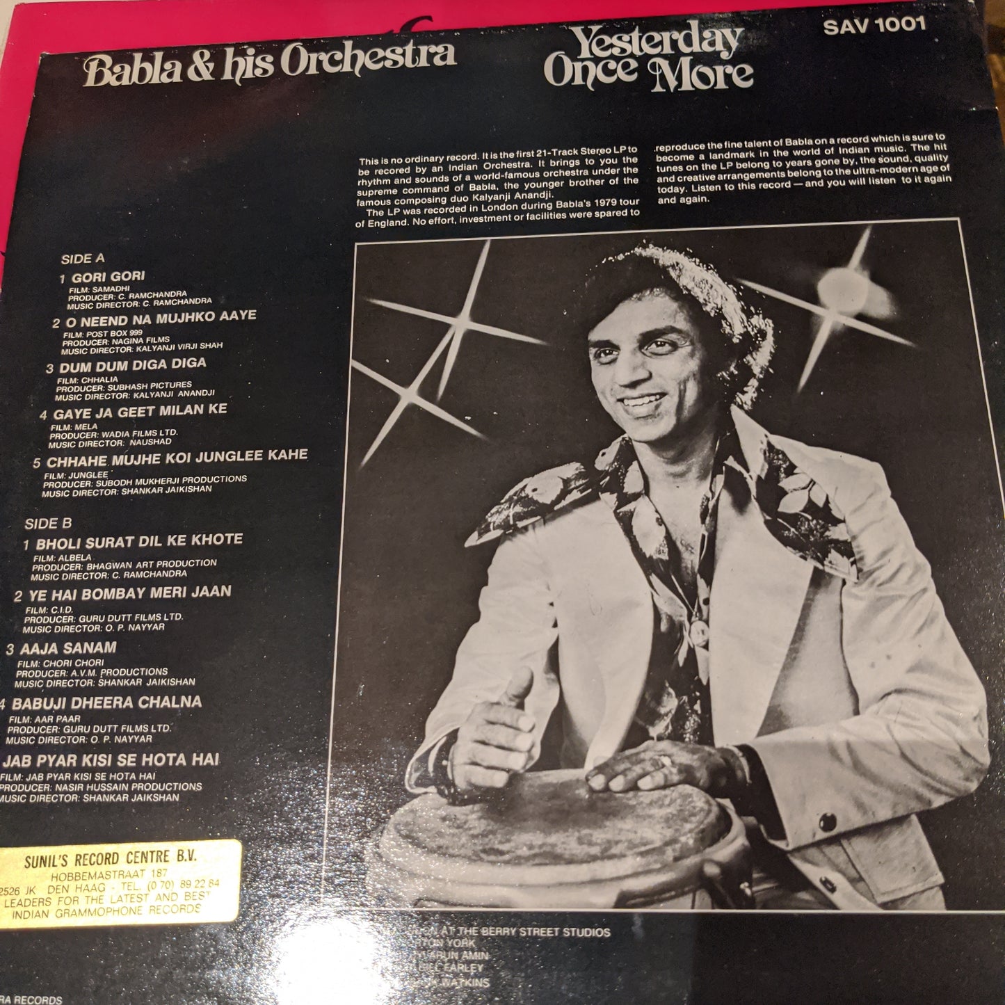 Babla - YESTERDAY ONCE MORE - Indian pop record Instrumental in stereo in vg+ condition Savera record
