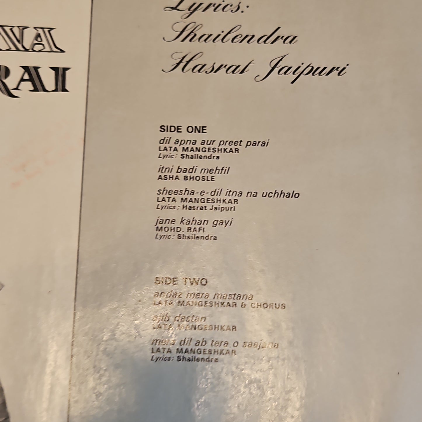 Dil Apna Aur Preet Parai -by Shankar Jaikishan in pristine condition