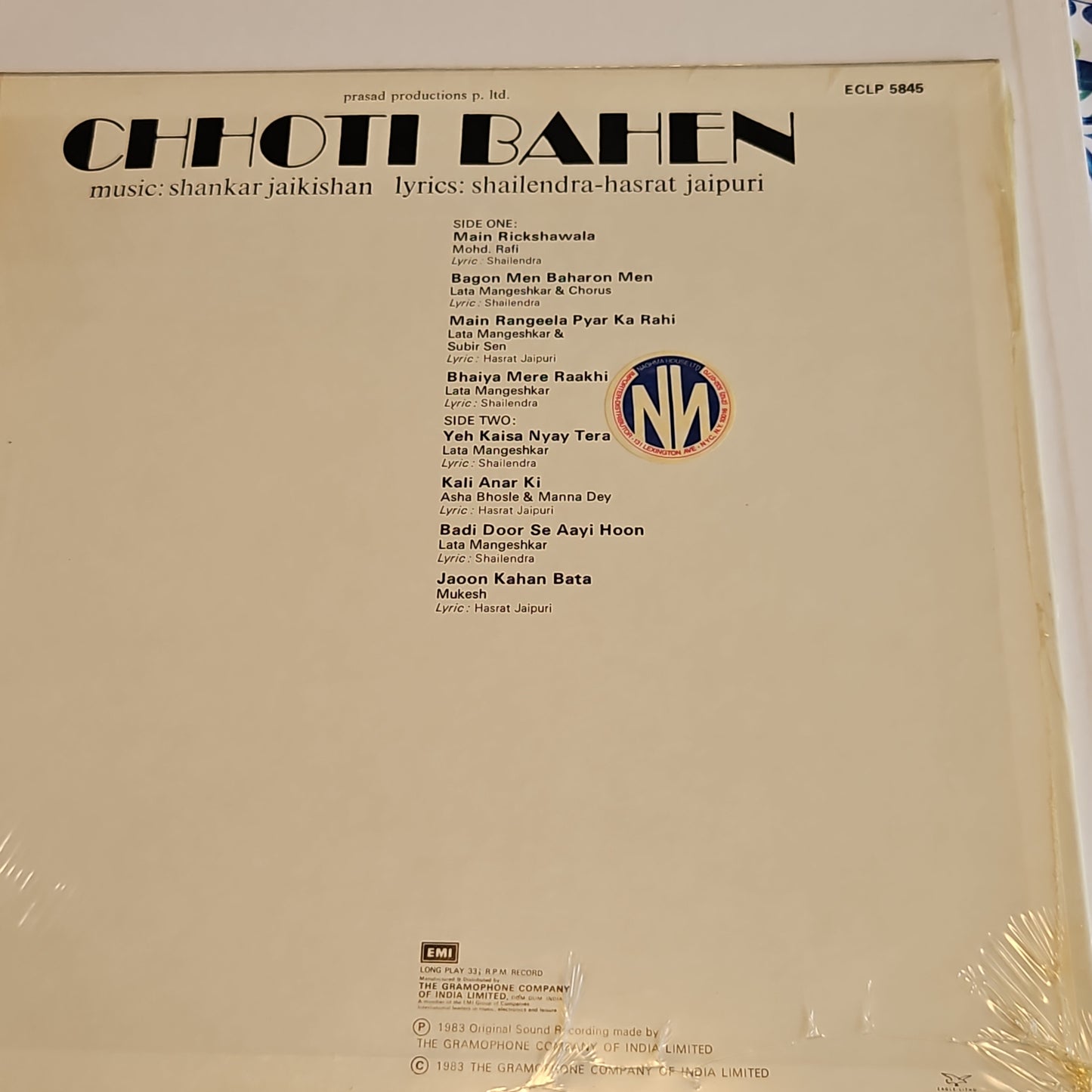 chhoti Bahen - OST by Shankar Jaikishan in pristine condition