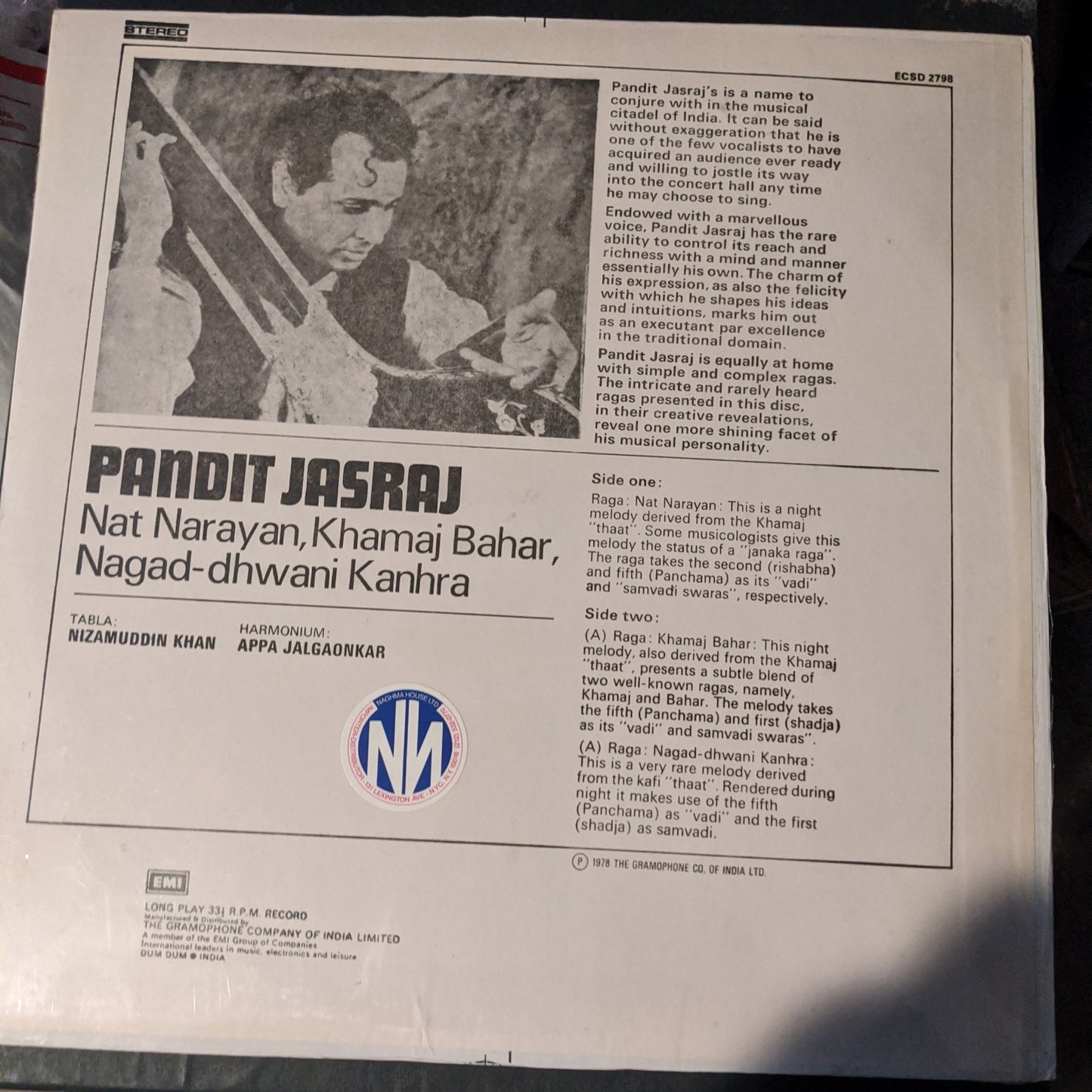 Pandit Jasraj - Nat Narayan, Khamaj Bahar, Nagad-dhwani Kanhra. Sealed mint