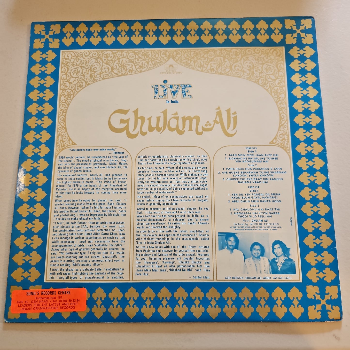 Ghulam Ali Live In India (Urdu Ghazals) 2 Lp set in near mint