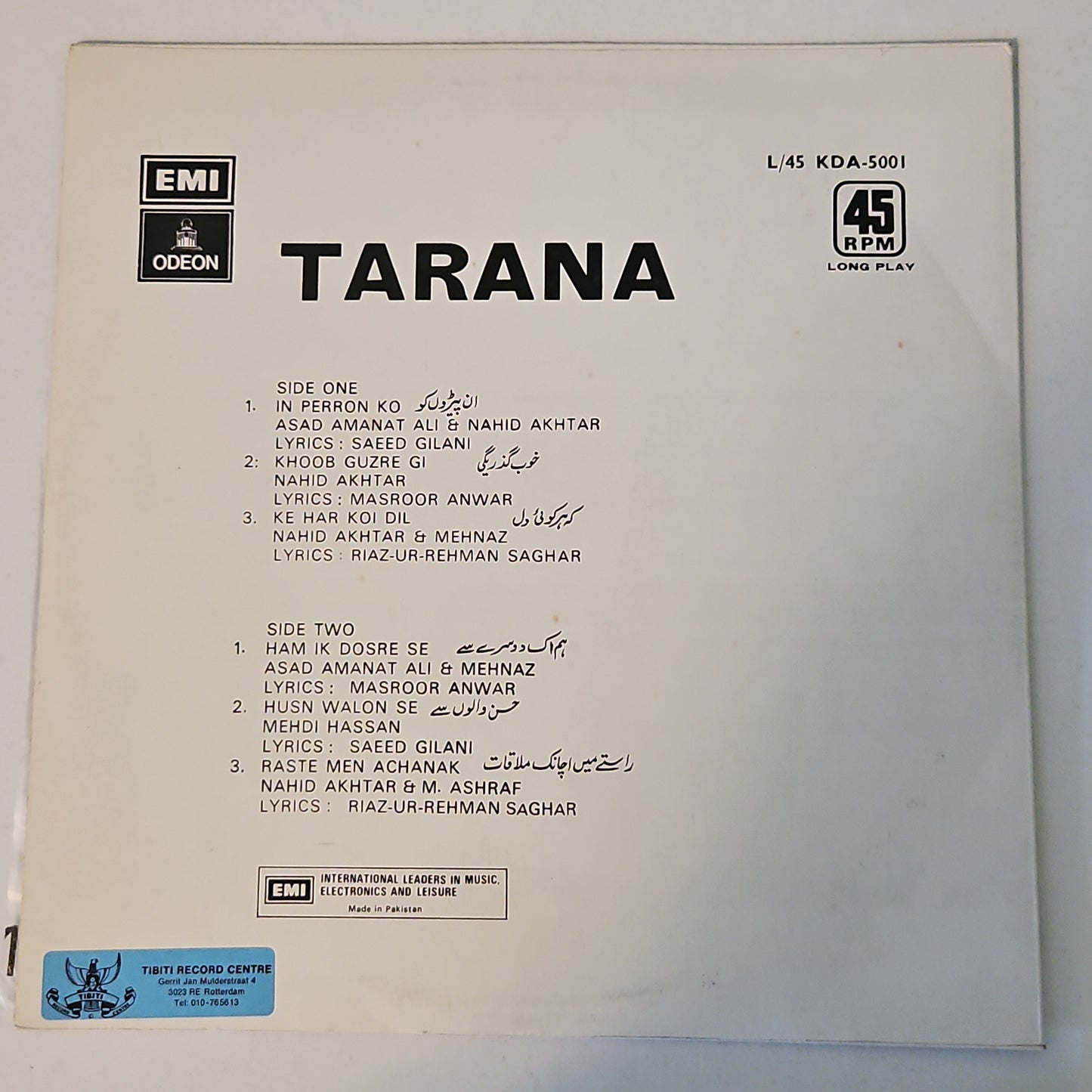 M. Ashraf - Tarana L/45 KDA-5001 in Near mint