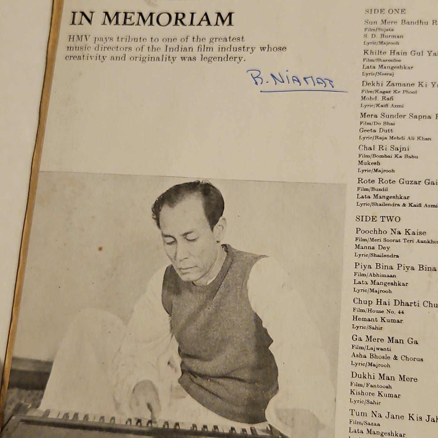 In Memorium of S D Burman in near mint condition