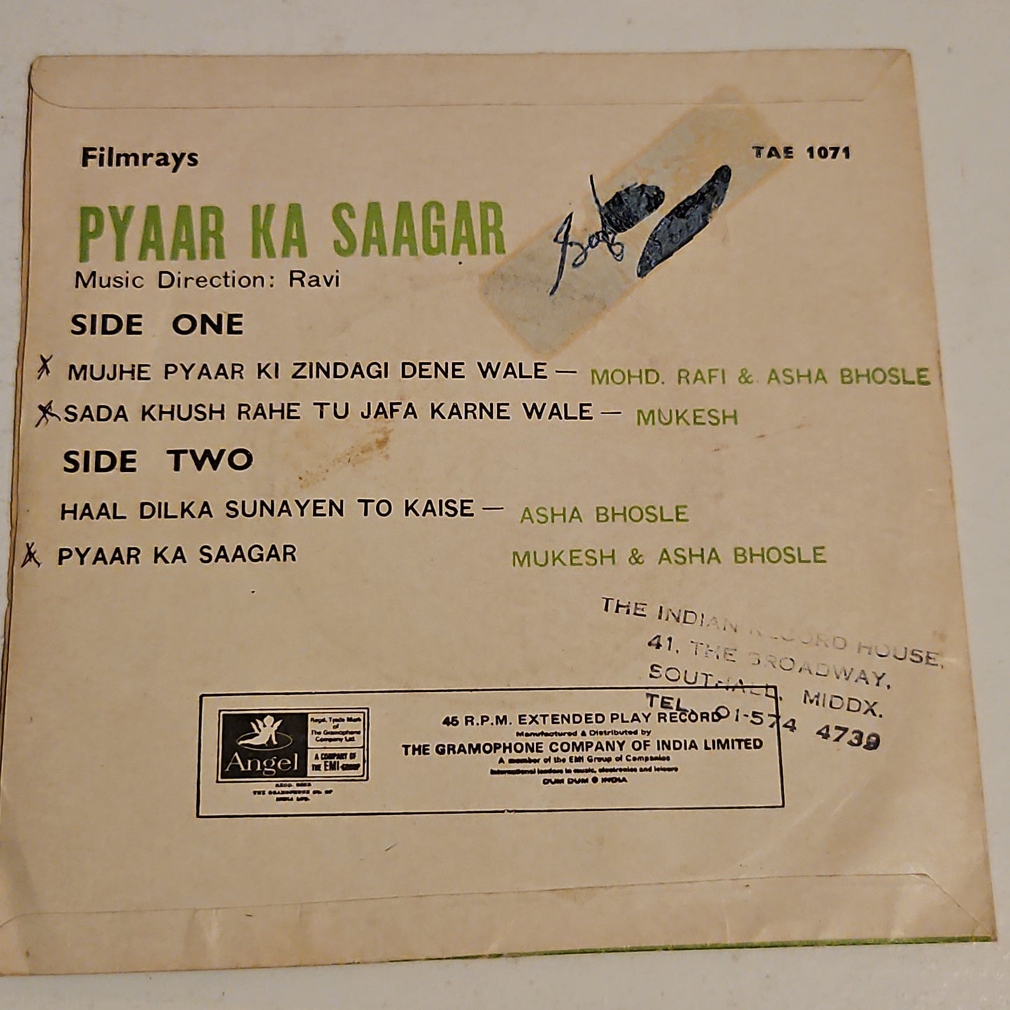Pyar Ka Saagar - Classic Ravi  Odeon EP Rare in Near mint
