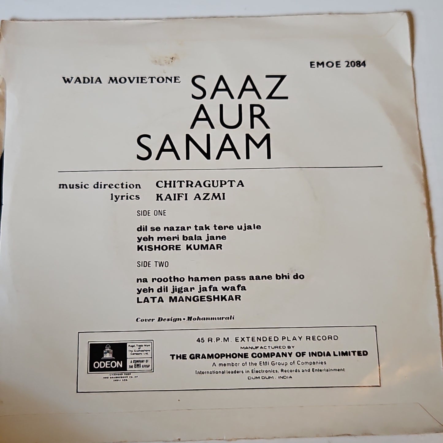 Saaz Aur Sanam  - Classic Chitragupta Odeon EP Rare in Near mint