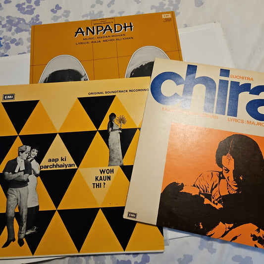 3 LPs package Madan Mohan Anpadh, Chirag , Woh Kaun Thi plus Aap ki Parchhaiyan Near mint