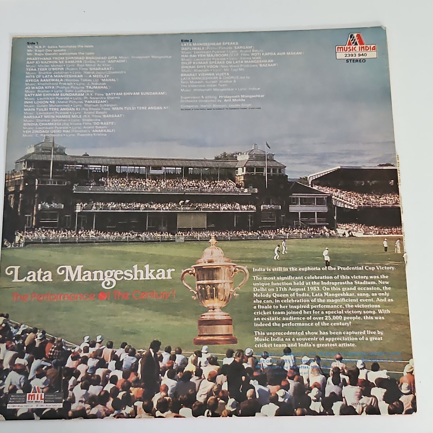 Lata Mangeshkar -  - The Performance Of The Century celebrating 1983  Indian Win Cricket World Cup in Near mint