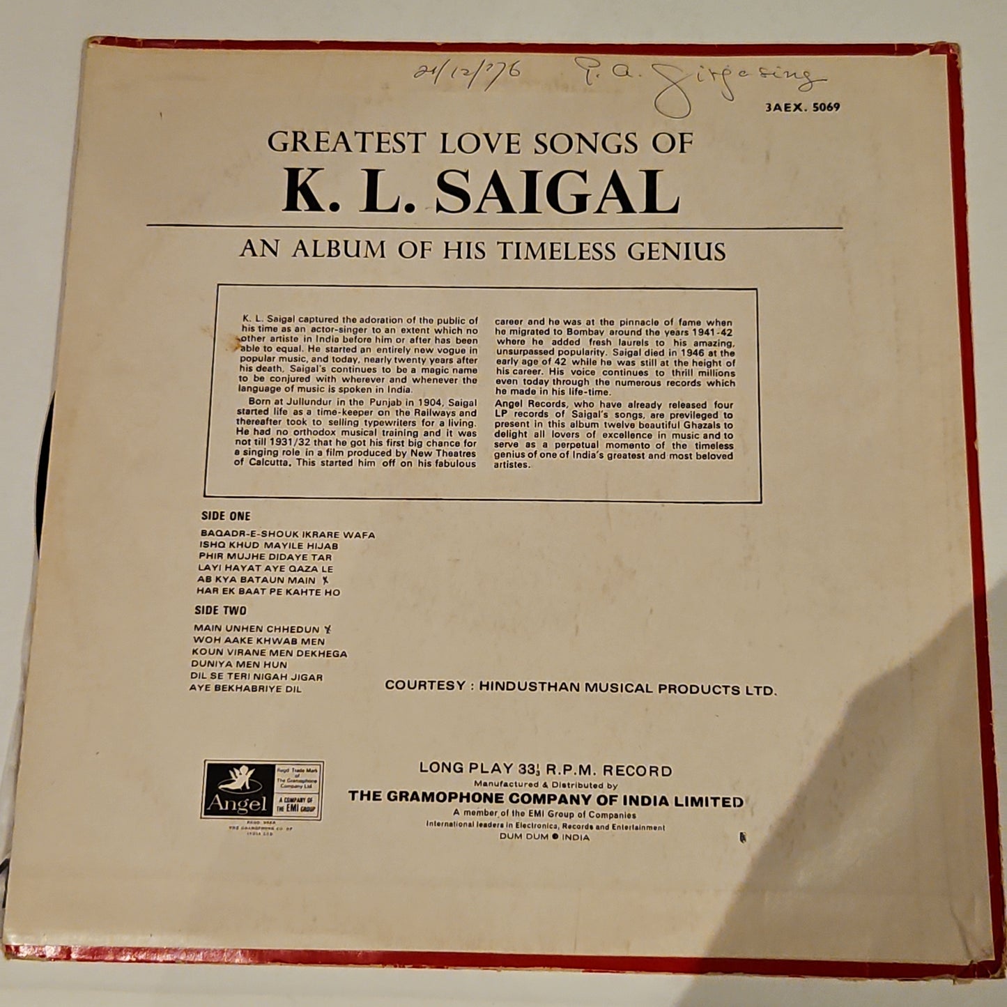 K. L. Saigal - Greatest Love Songs Of K. L. Saigal (An Album Of His Timeless Genius) in excellent