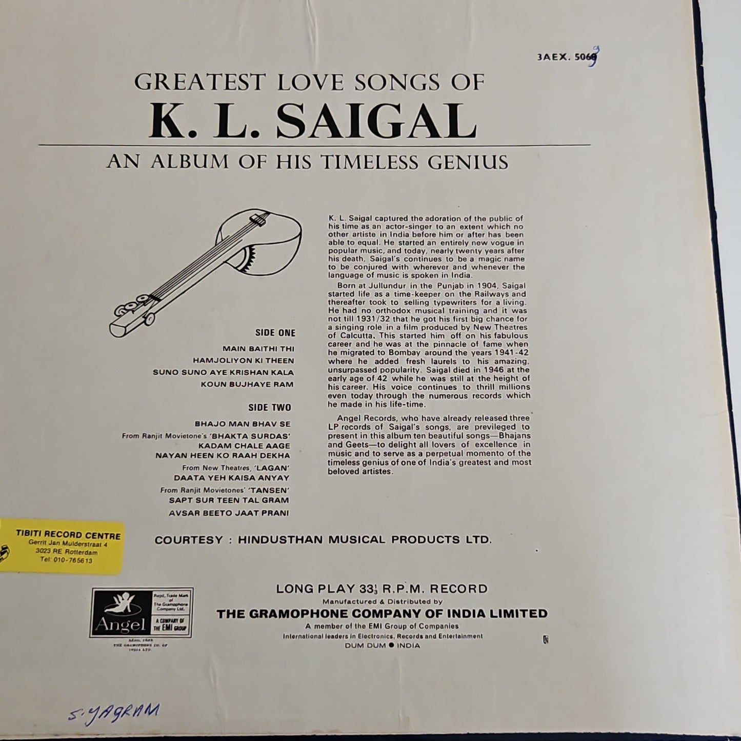 K. L. Saigal -  Greatest Love Songs Of K. L. Saigal (An Album Of His Timeless Genius) in excellent vol 1