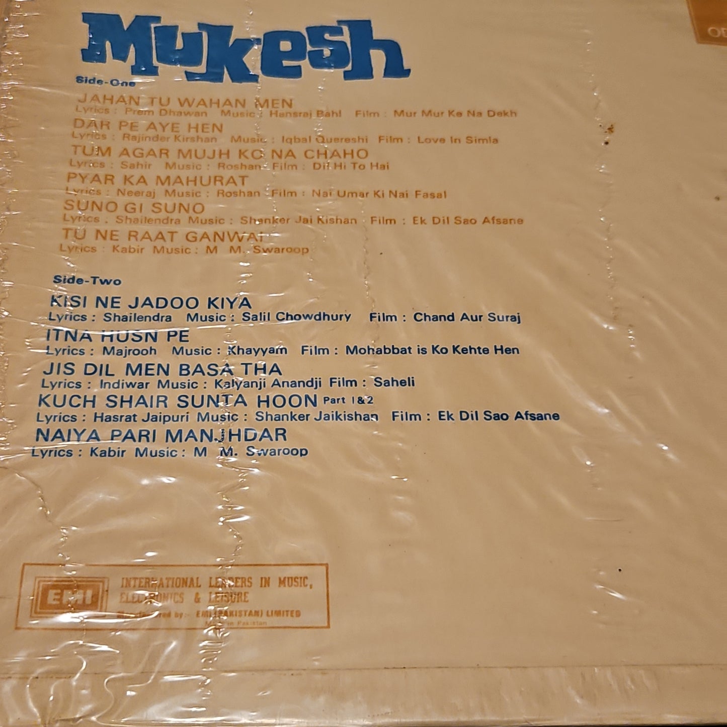 Mukesh -  Rare songs -Songs From Hindi Films- in Near Mint