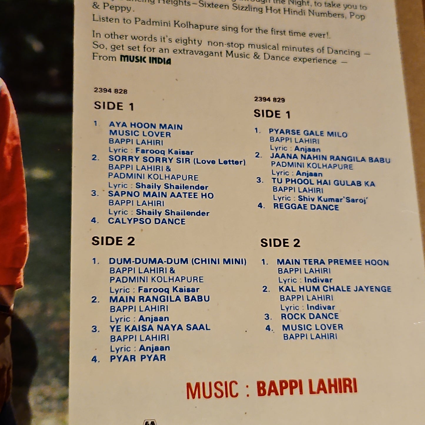 Bappi Lahiri and Padmini Kolhapure - Bappi's Dance Dance - Music Lover 2 LP set in VG+