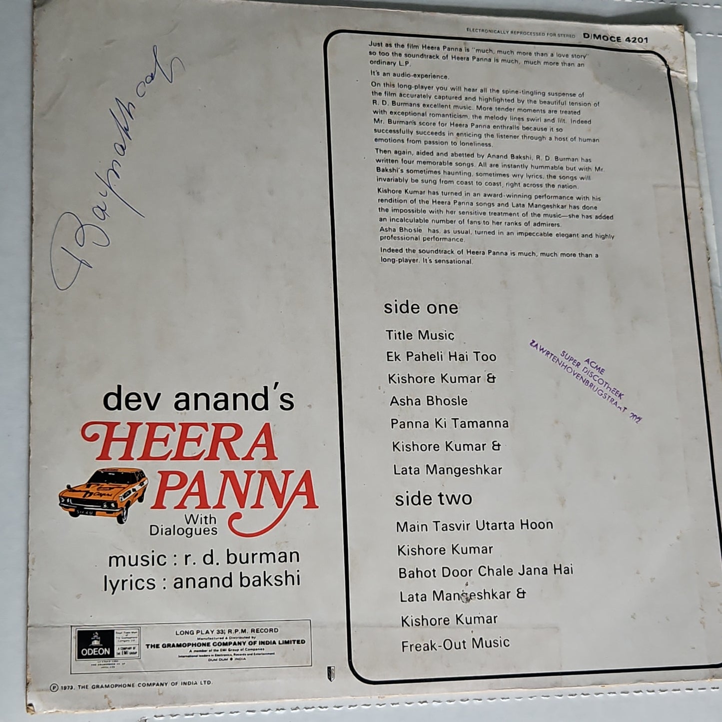 Heera Panna - R D Burman record 180 gm odeon VG+ condition