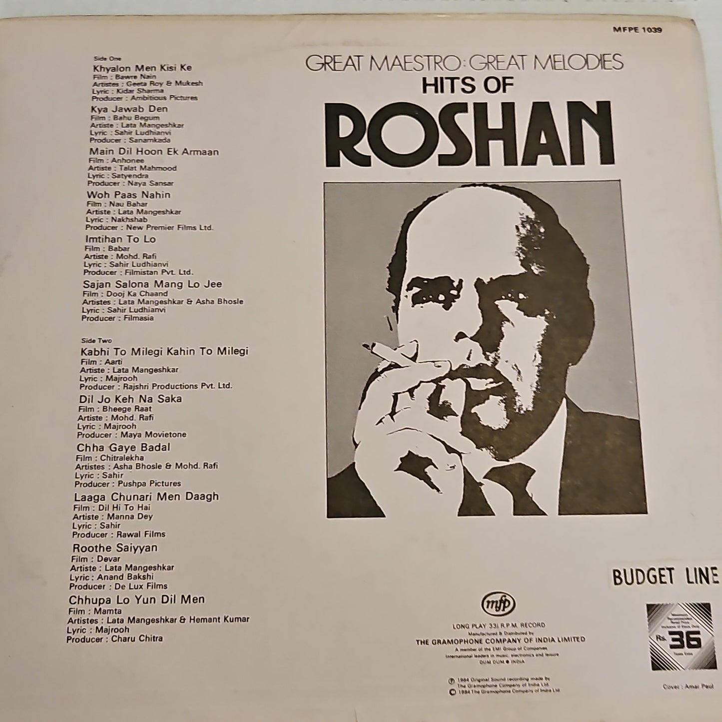 Roshan - The great Maestro Great Melodies near mint Pristine