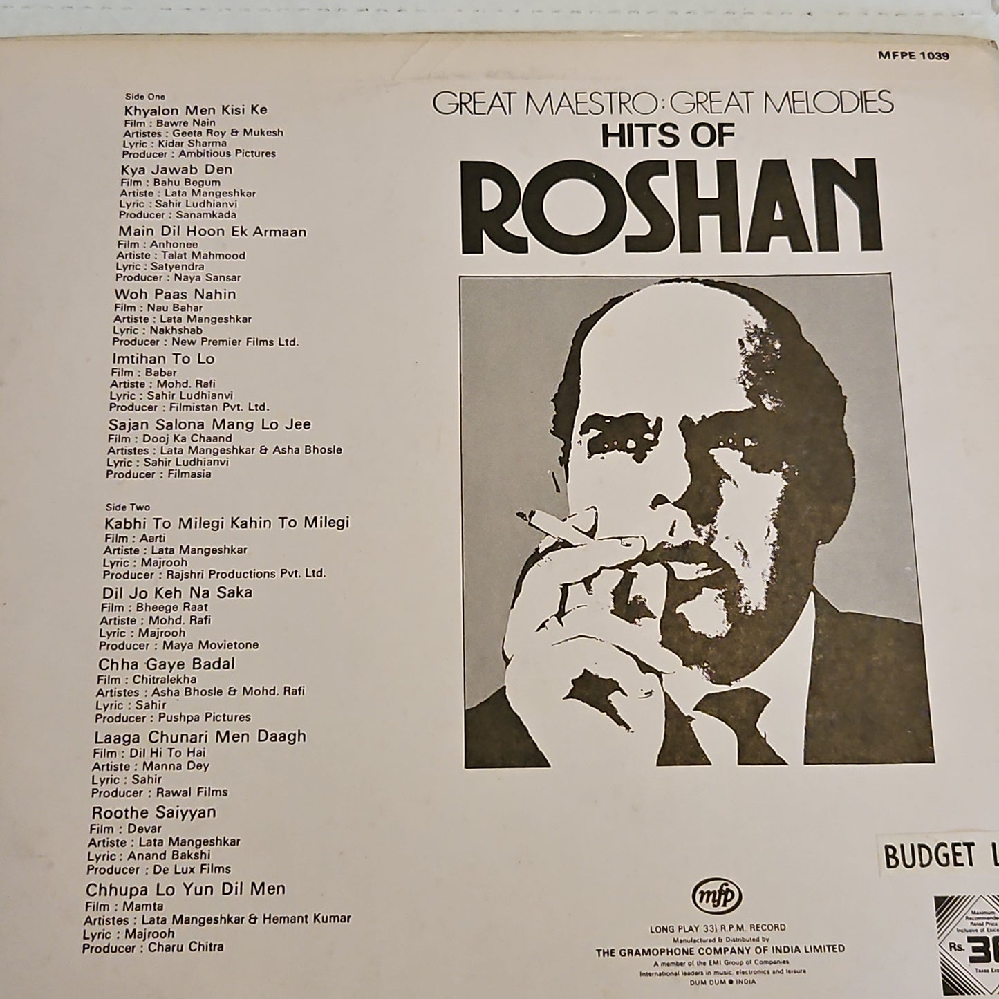 Roshan - The great Maestro Great Melodies near mint Pristine