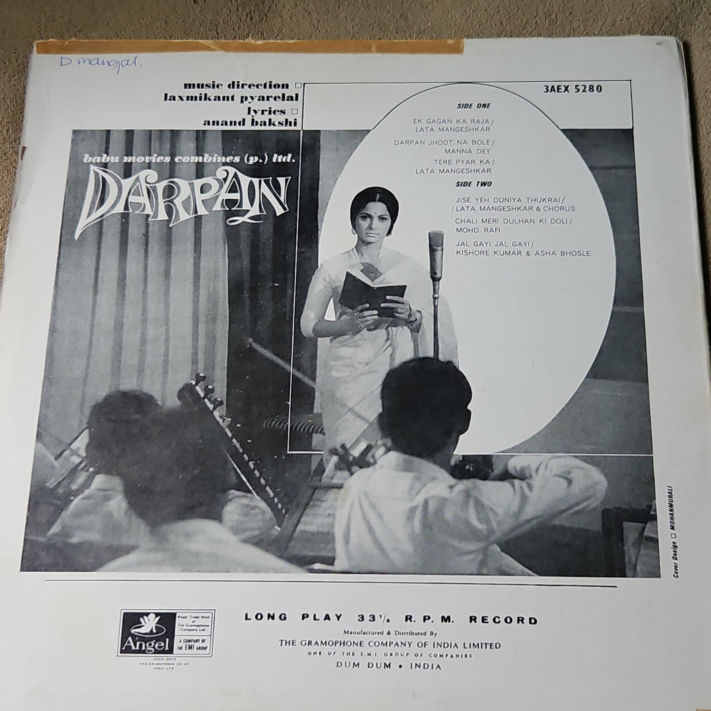 Darpan - music by Laxmikant Pyarelal in 1st pressing Angel in excellent condition