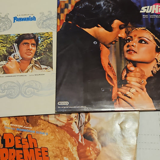 3 lps Amitabh Gatefold Lps collection Desh Premee , Suhaag and Parvarish IN near mint with original sleeves