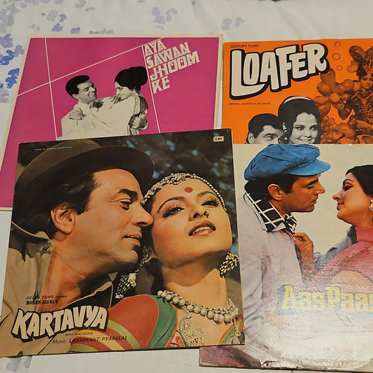 4 LPs Dharmendra and Laxmikant Pyarelal Superhit Aas Paas, Kartavya, Aya Sawan Jhook ke, Kartavya and Loafer -in excellent to near mint